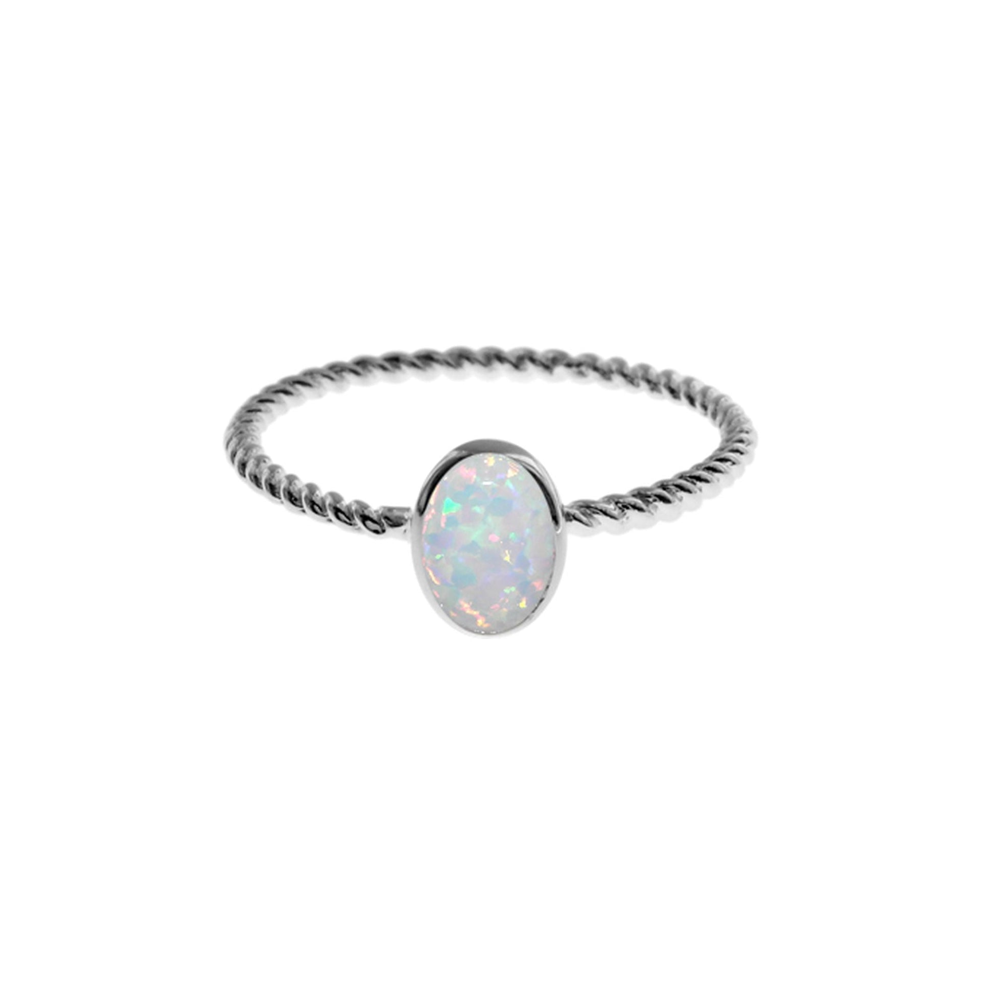 Angelica twisted band with oval white opalique ring