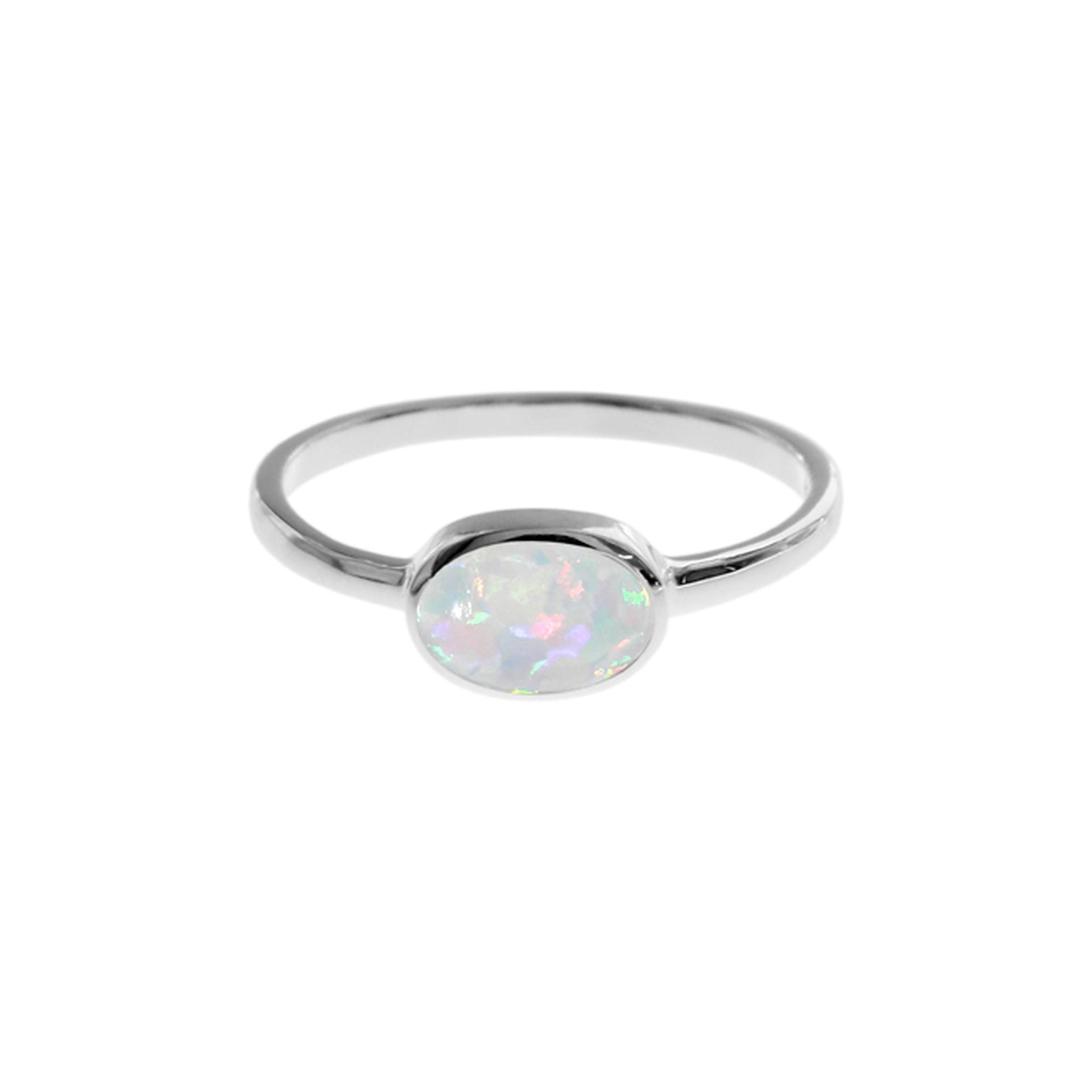 Angelica horizontally set oval white opalique ring