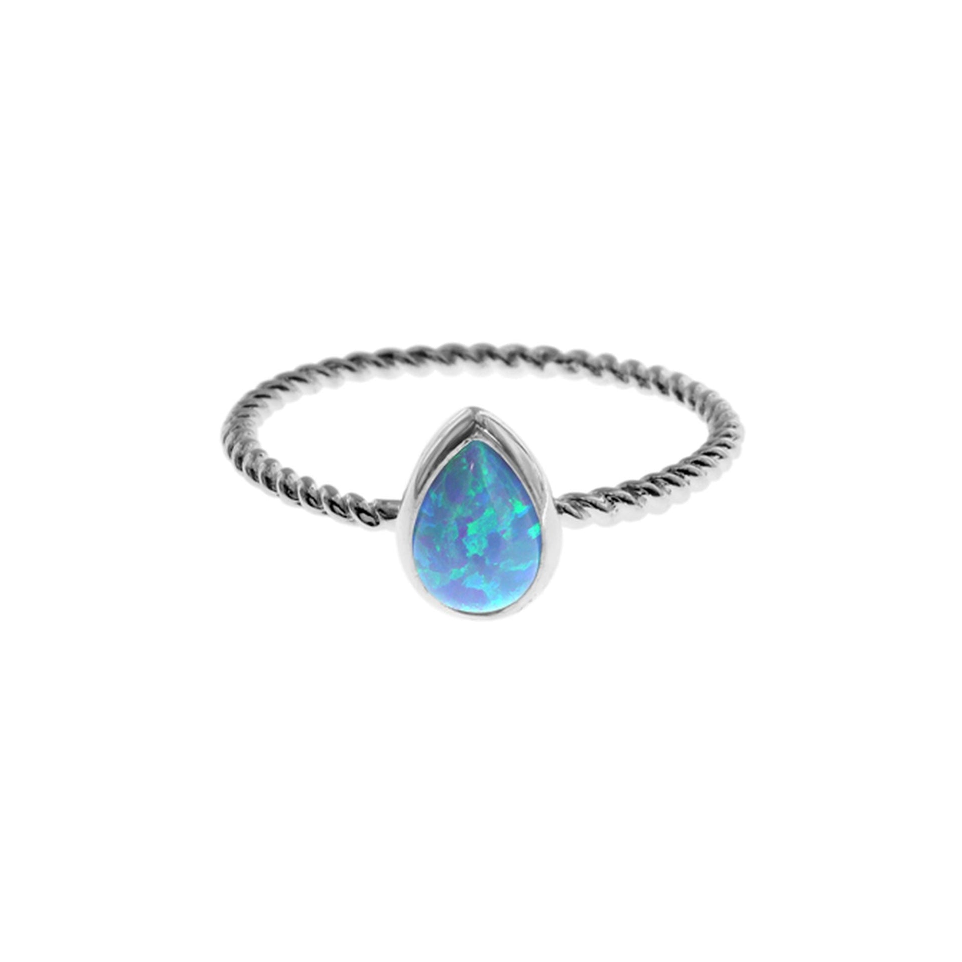 Angelica twisted band with teardrop blue opalique ring