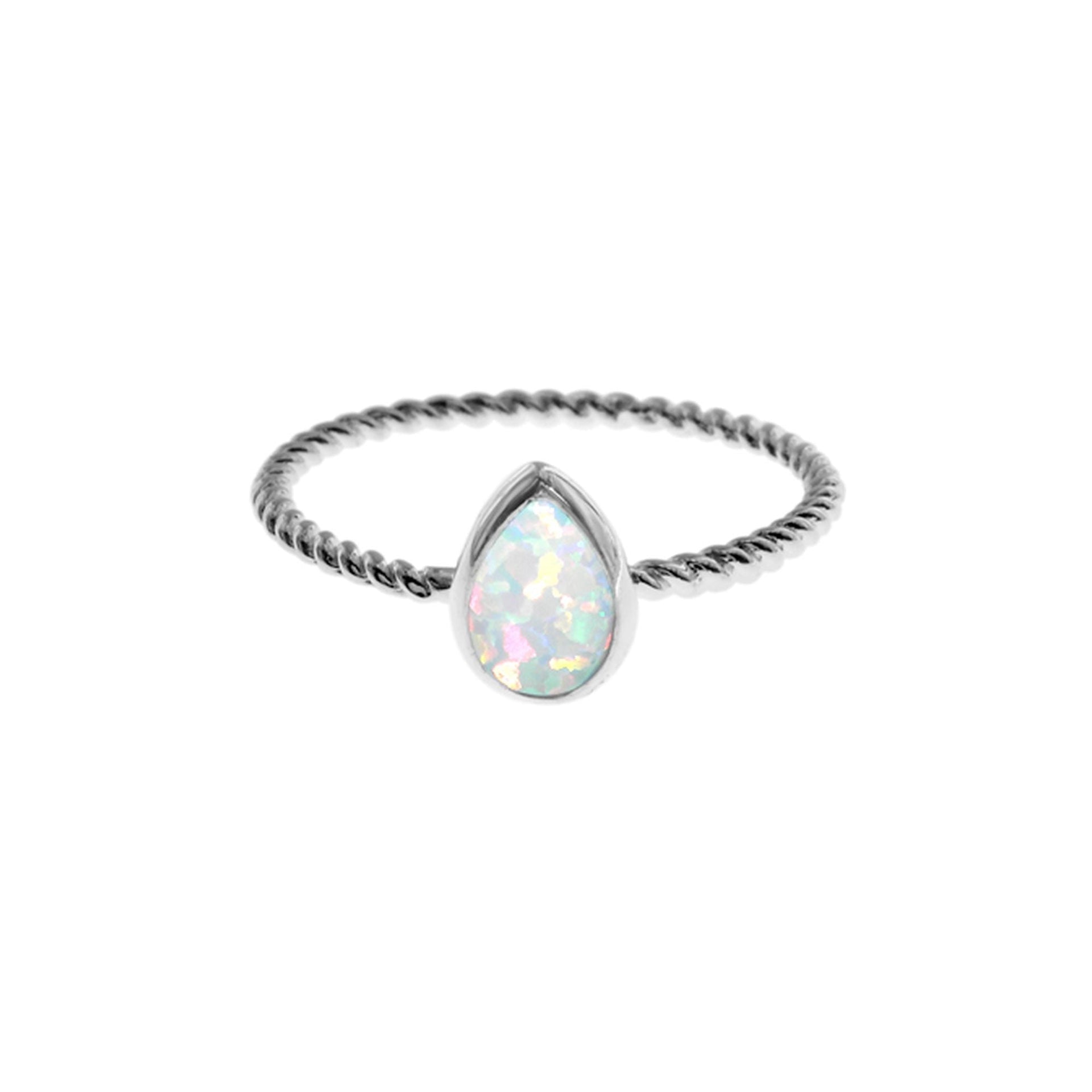 Angelica twisted band with teardrop white opalique ring