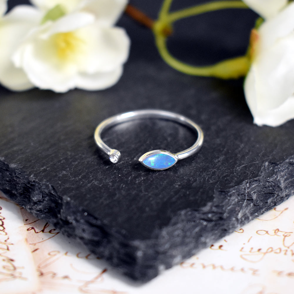 Alexis adjustable marquis blue opalique & CZ ring
