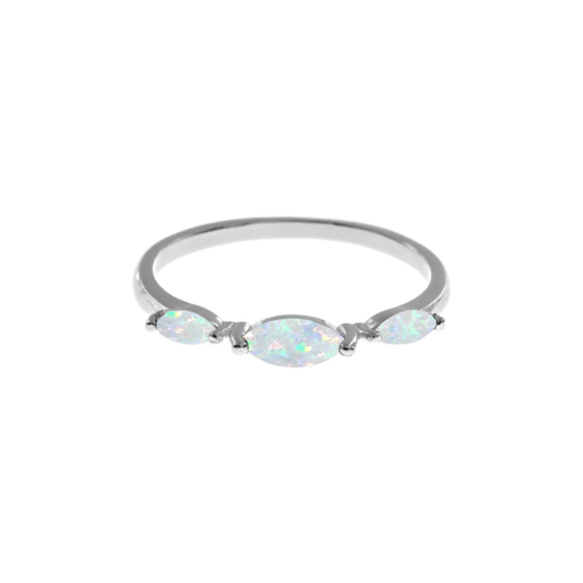Bethan triple marquis white opalique ring