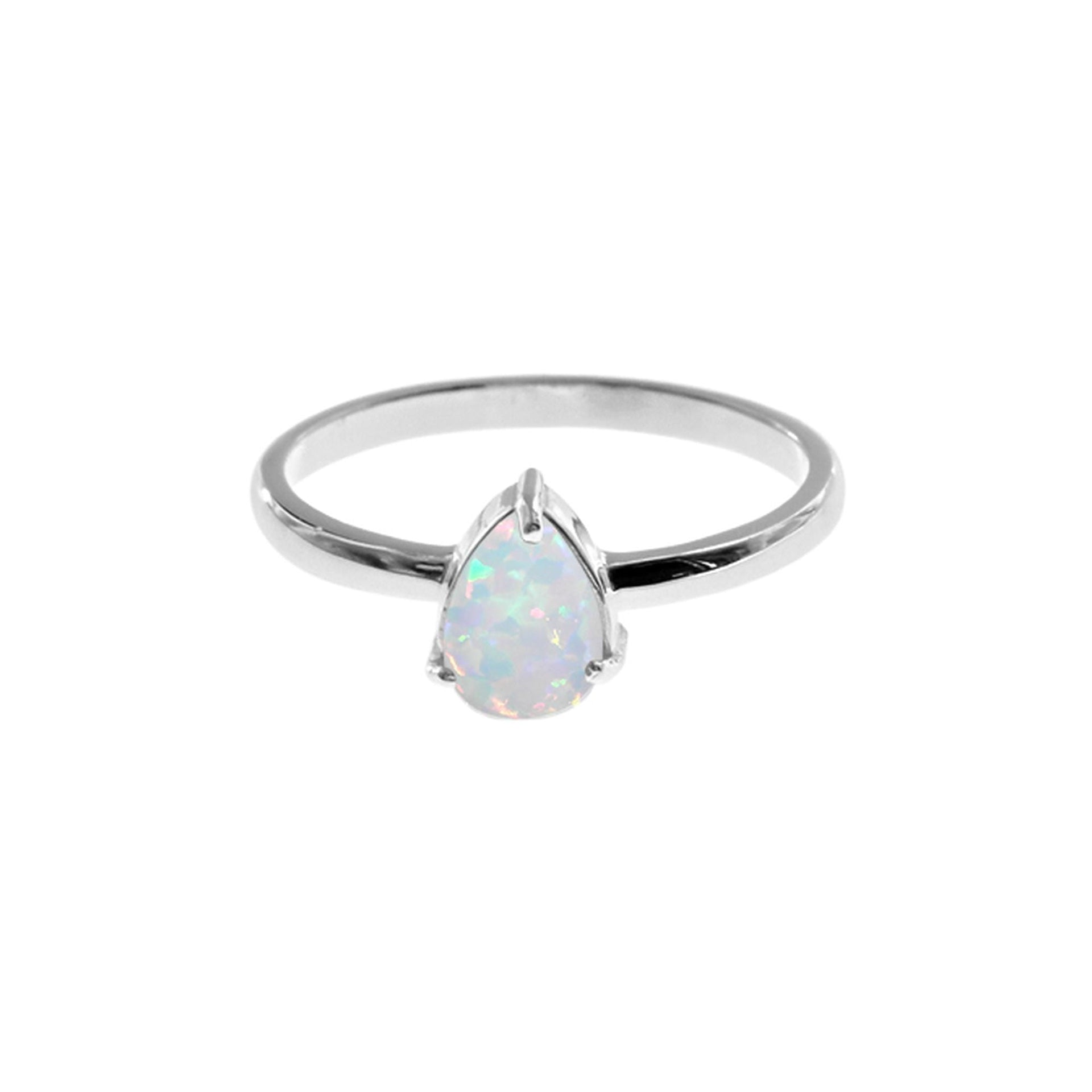 Bethan simple teardrop white opalique ring