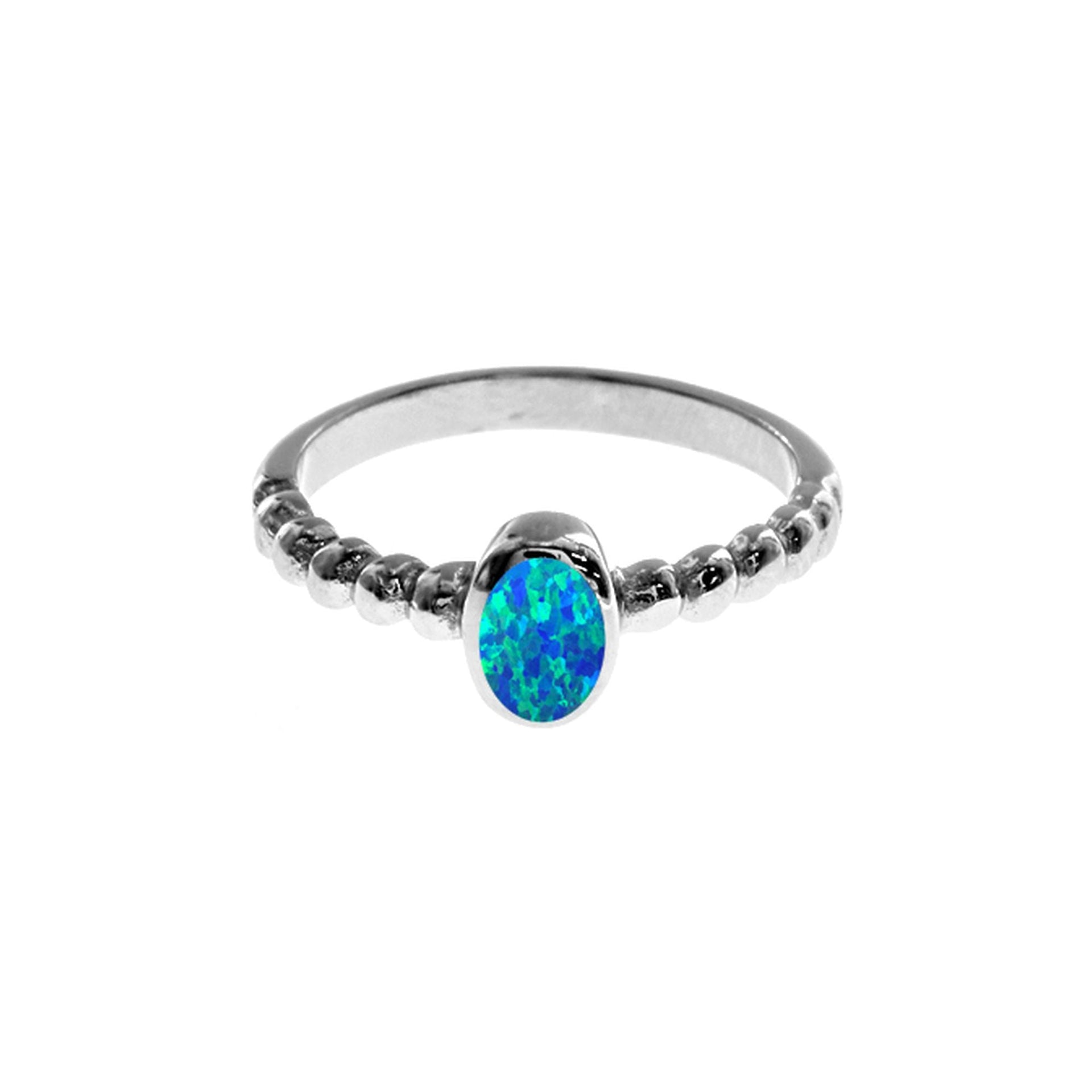 Diana small oval blue opalique half bobble band ring