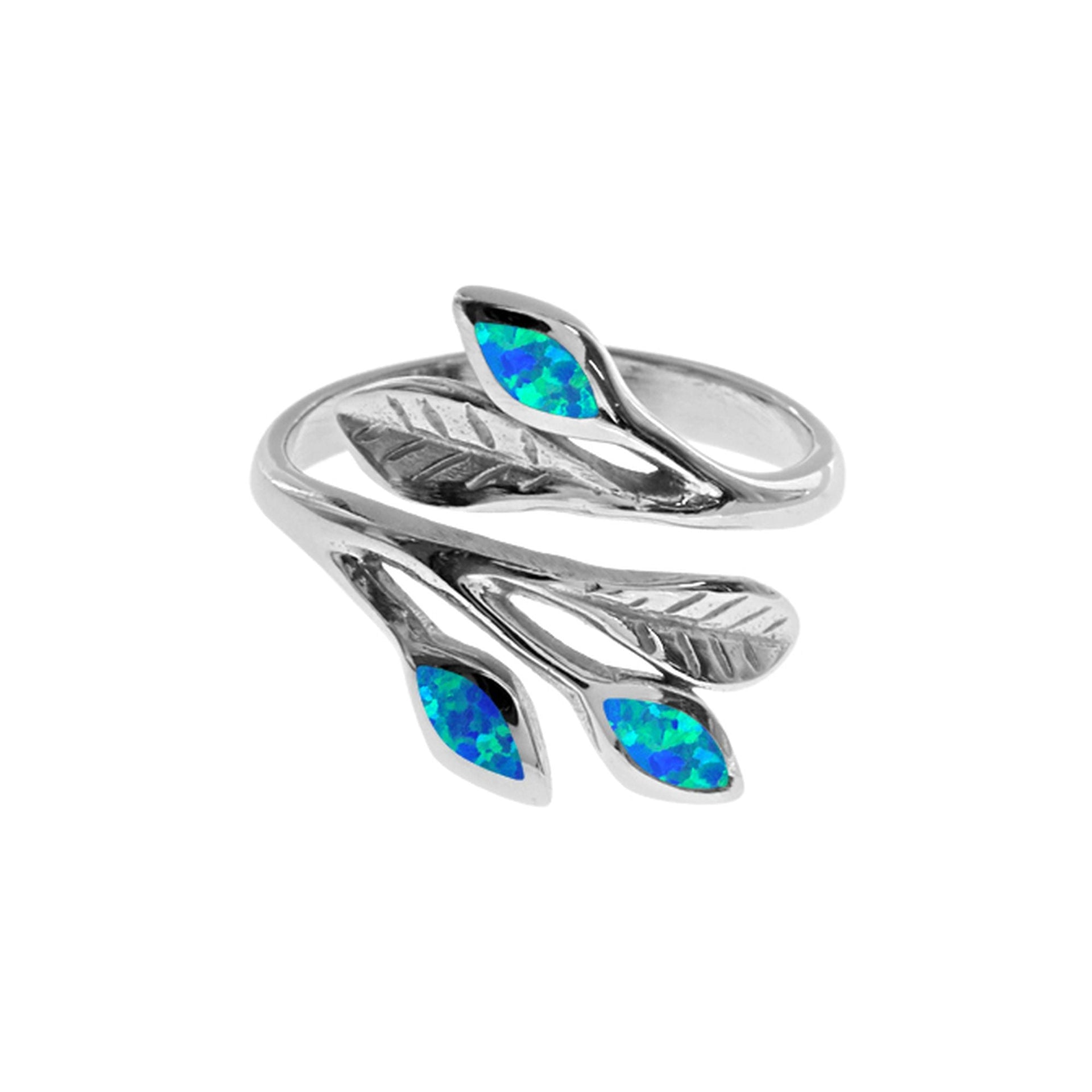 Emerie blue opalique wrap around leaf ring