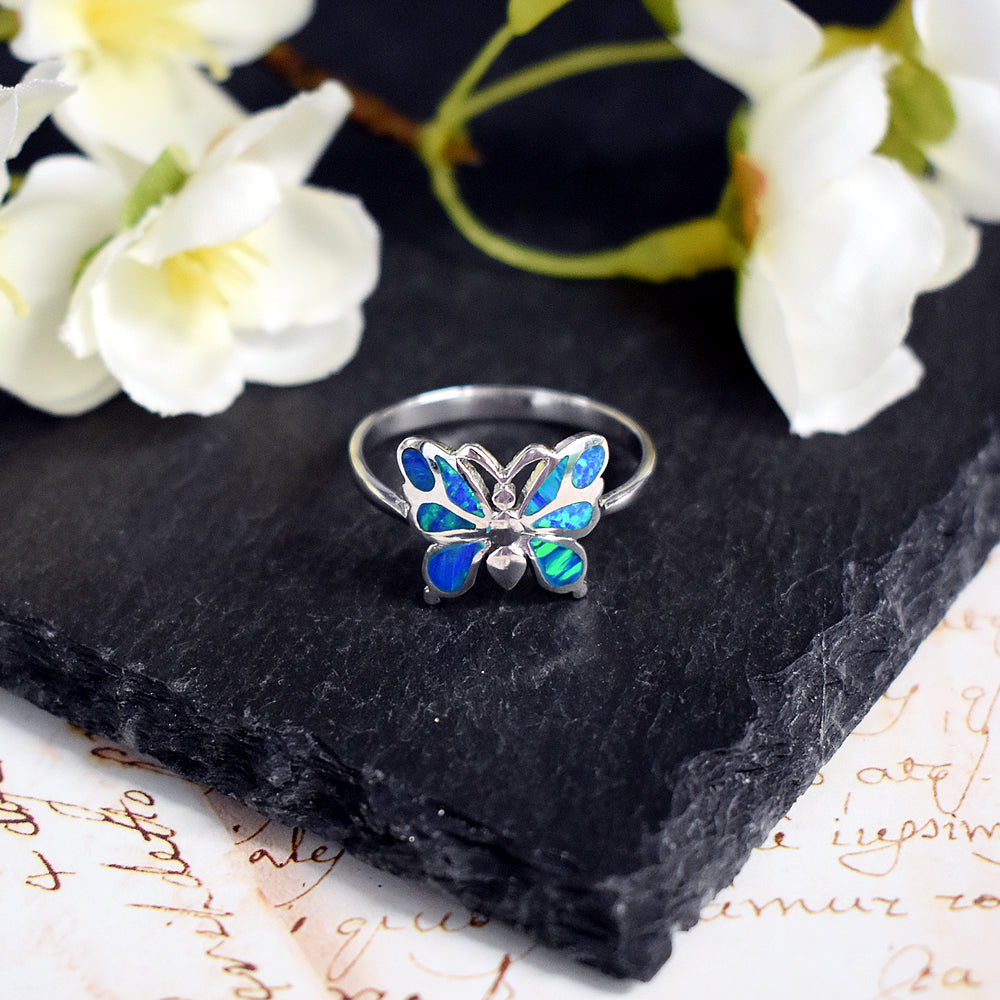 Emerie blue opalique butterfly ring