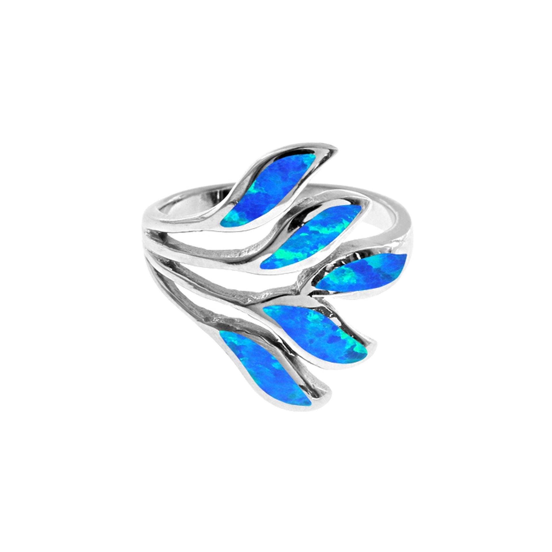 Emerie blue opalique leaf spray ring