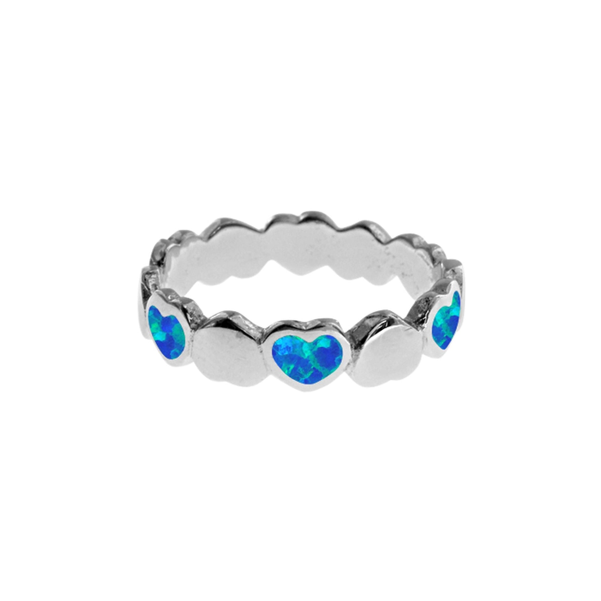 Diana alternating blue opalique heart band ring