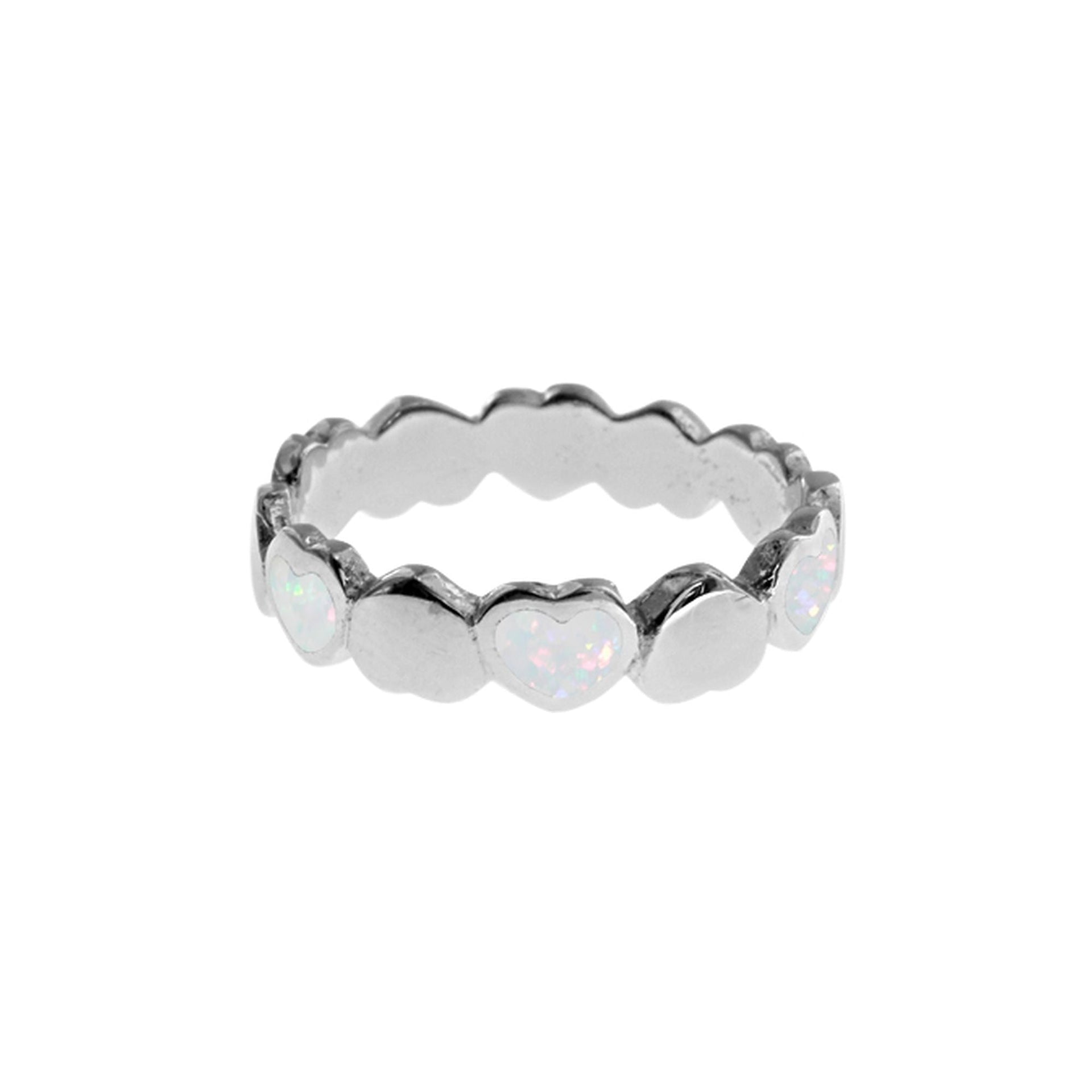Diana alternating white opalique heart band ring