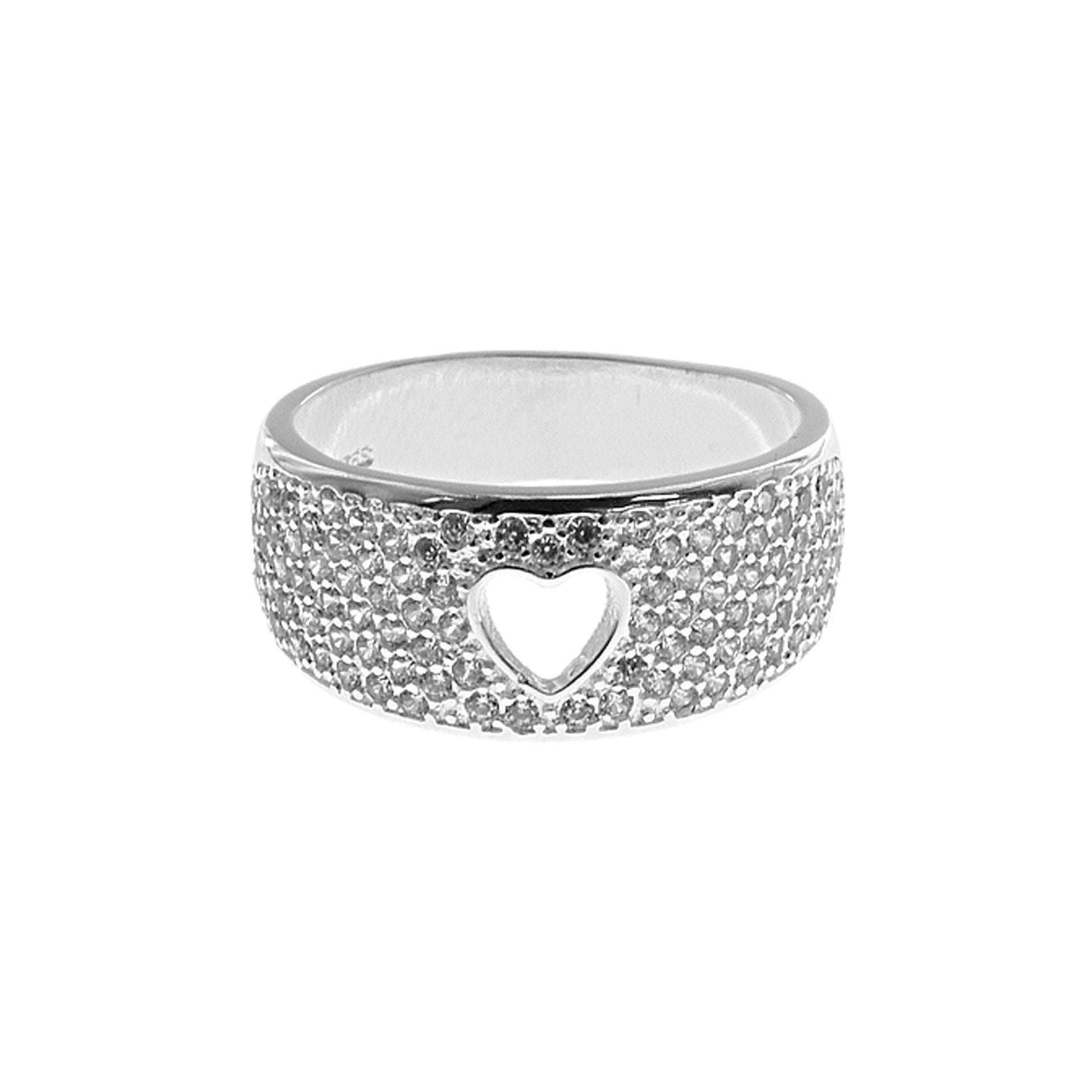 Mariah wide band with cut out heart CZ ring