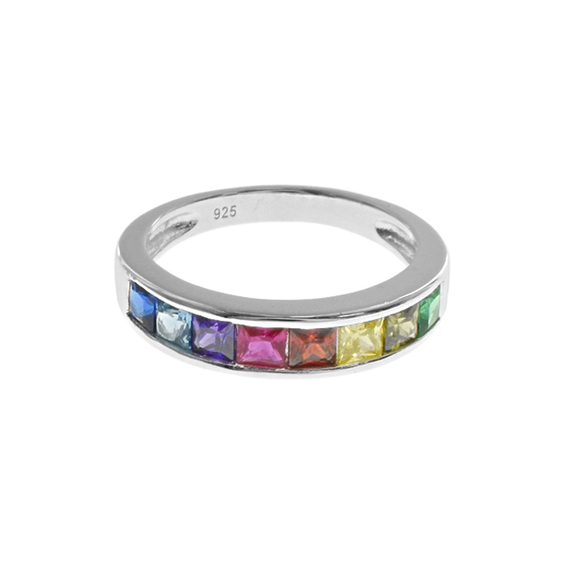 Callista square rainbow CZ half eternity ring