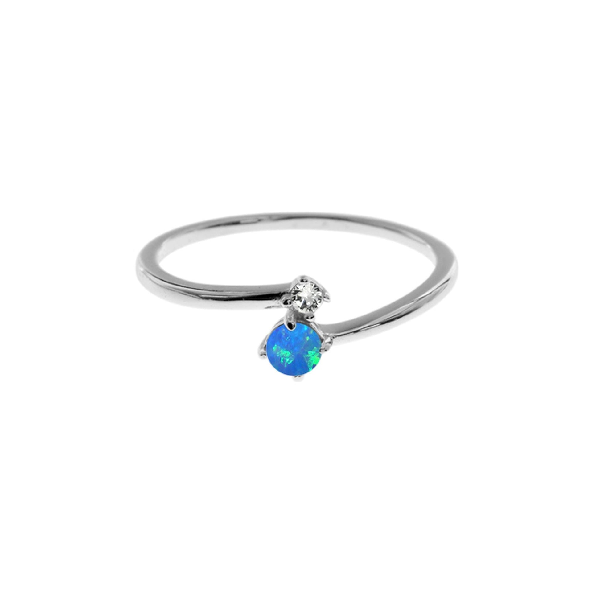 Bethan round blue opalique with CZ crossover ring