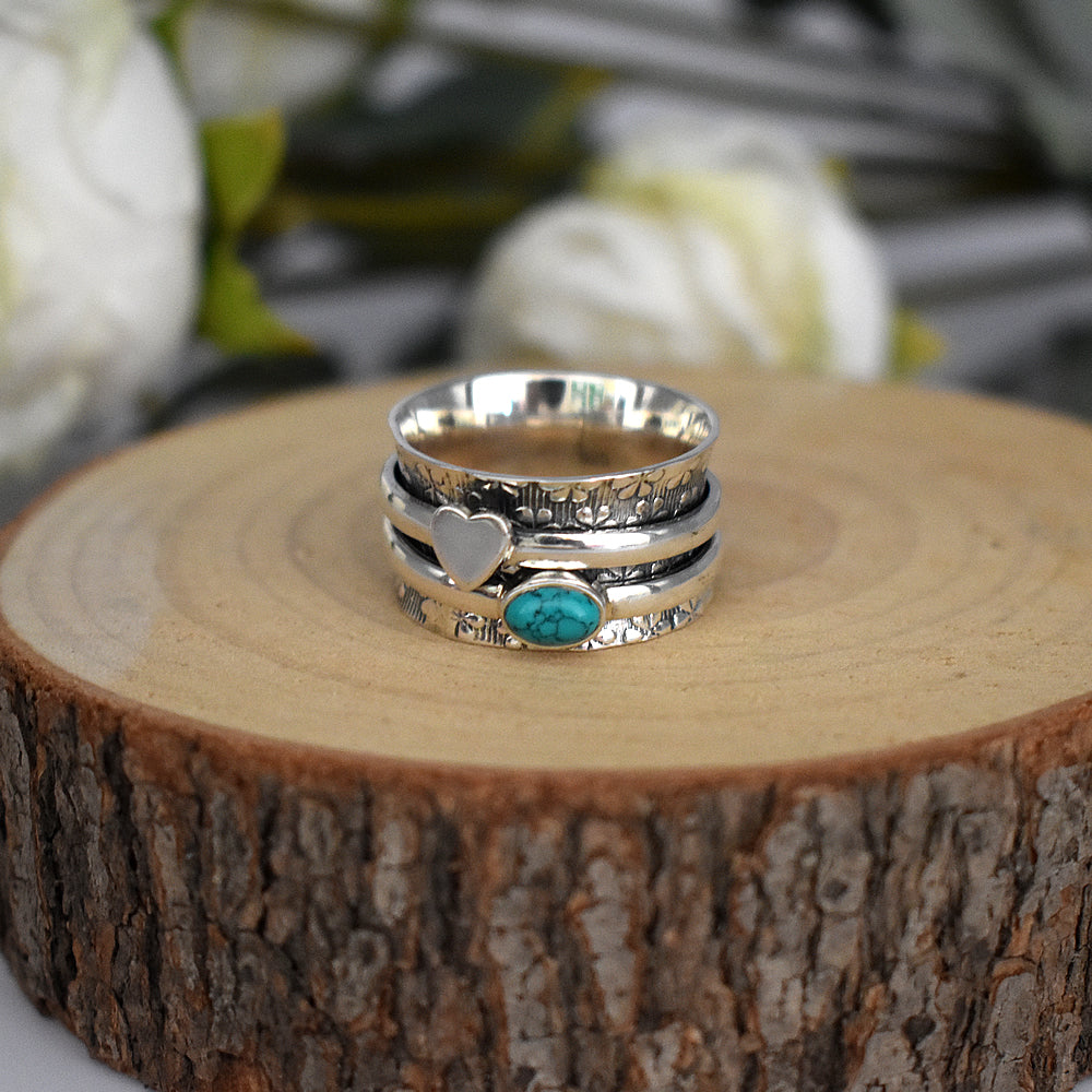 Catalina turquoise & heart spinning ring