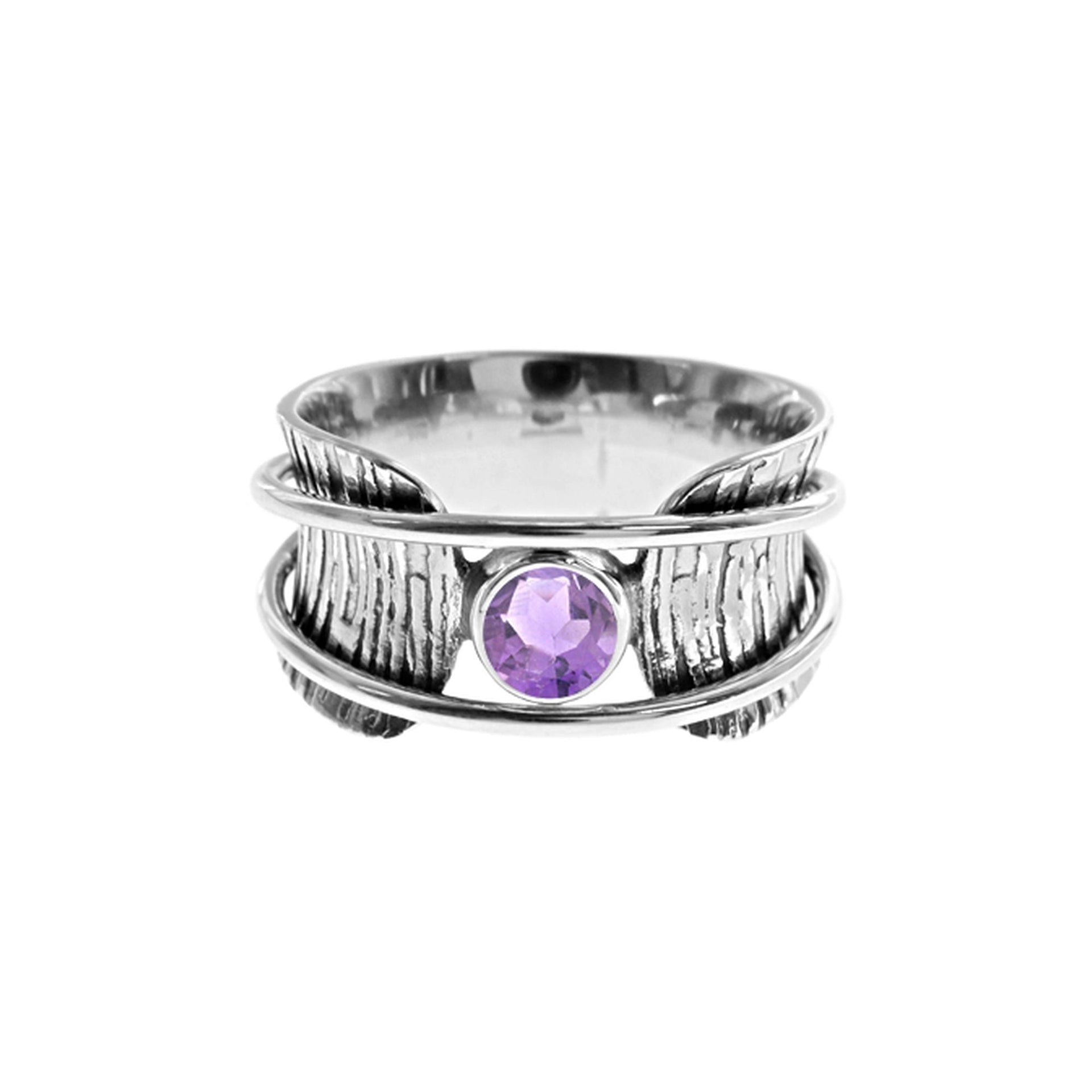 Catalina bark effect amethyst facet spinning ring