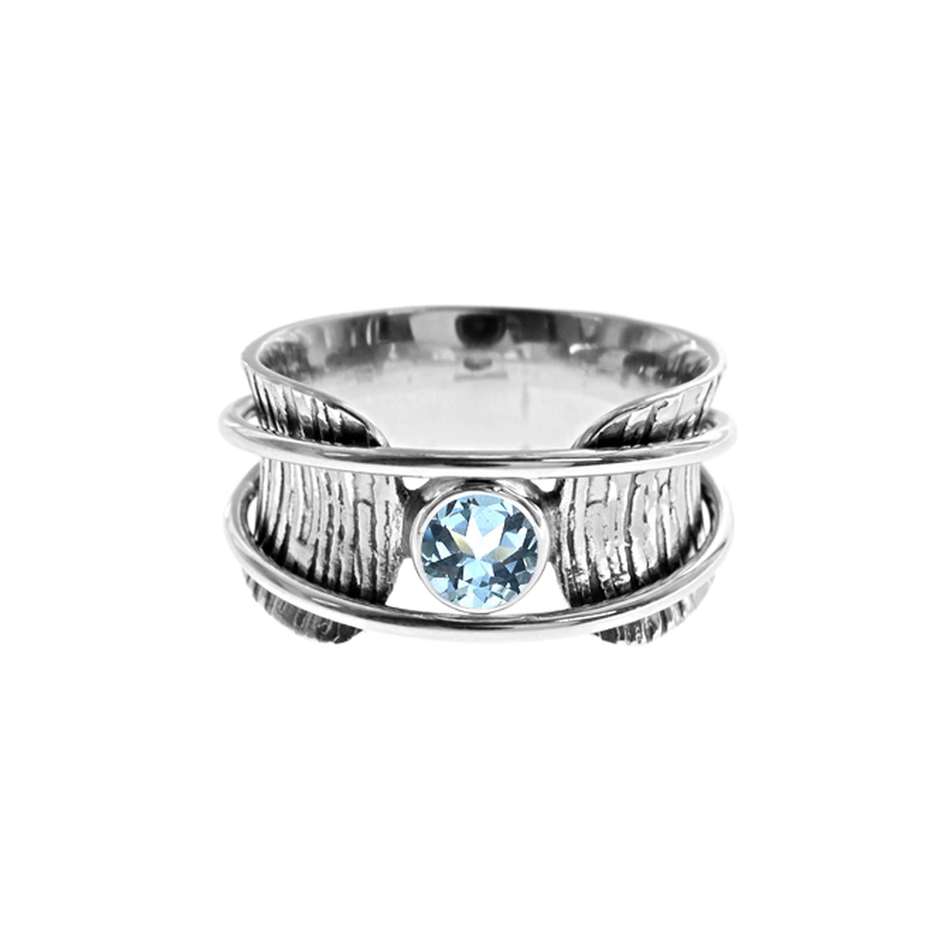 Catalina bark effect blue topaz spinning ring