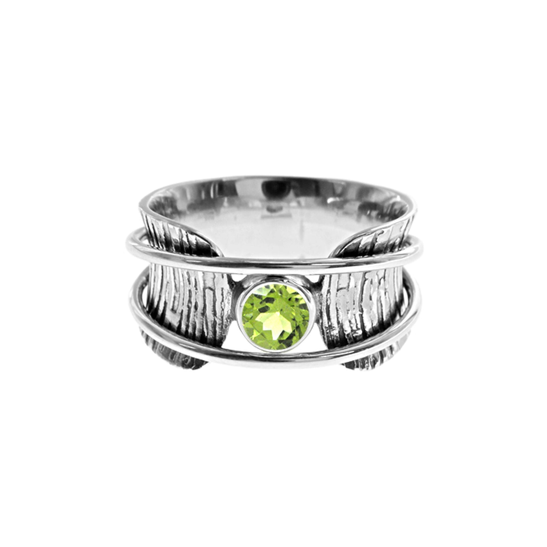 Catalina bark effect peridot facet spinning ring