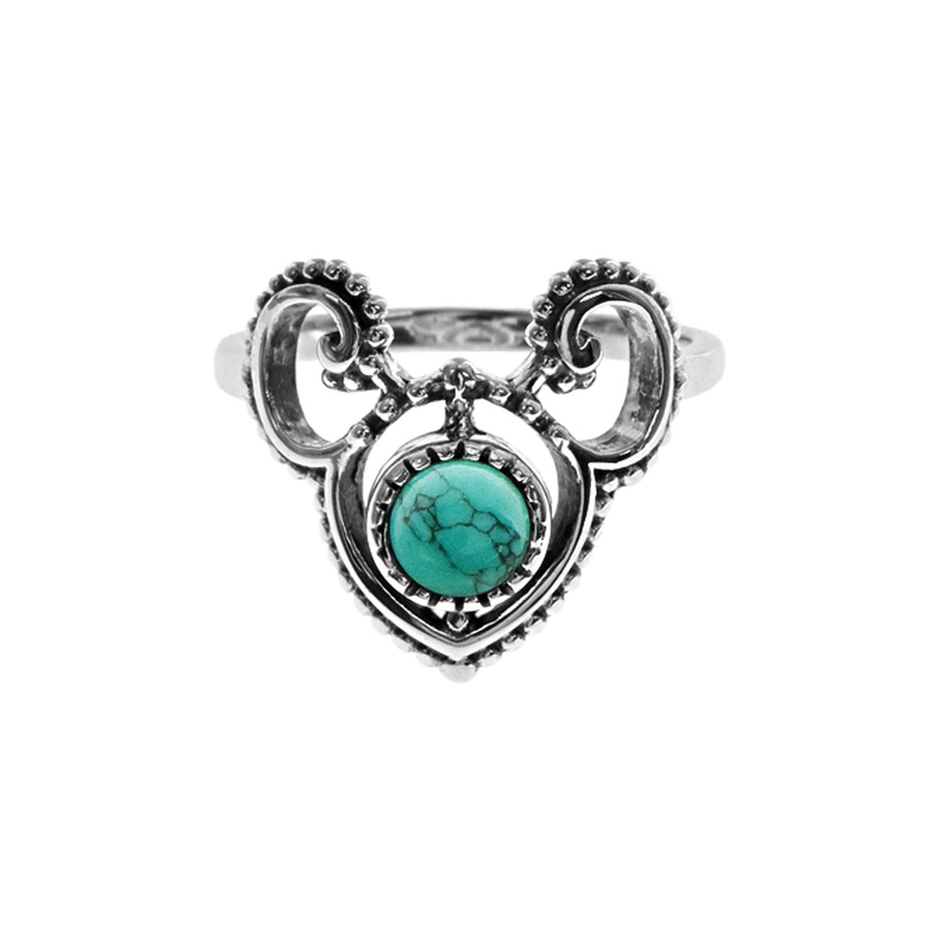 Isla ornate wishbone shaped turquoise ring