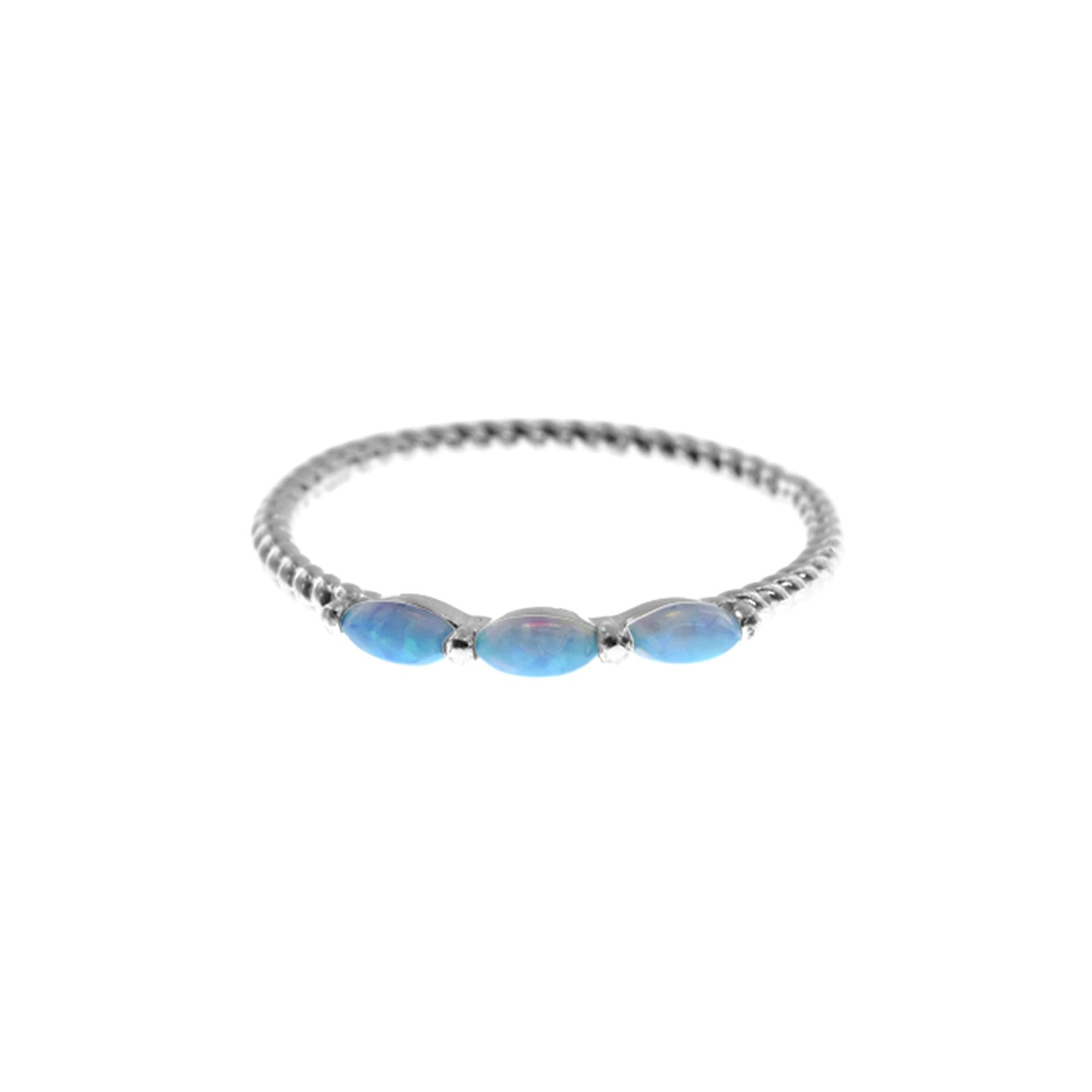 Bethan triple marquis blue opalique rope shank ring