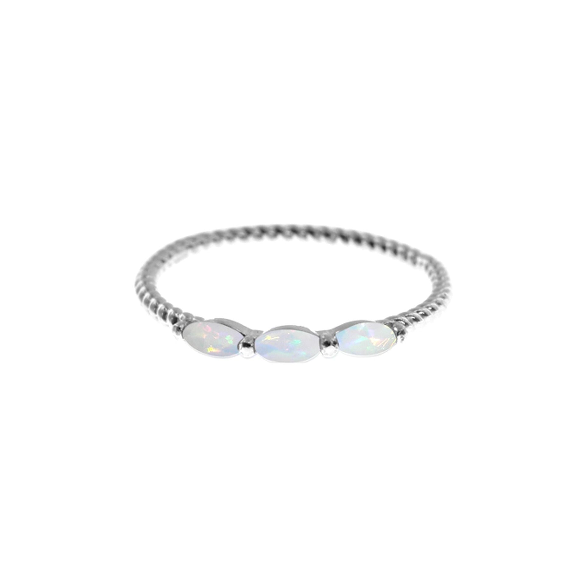 Bethan triple marquis white opalique rope shank ring