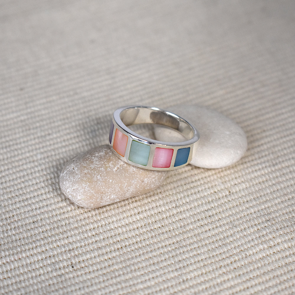 Bronwen mother of pearl wide block ring