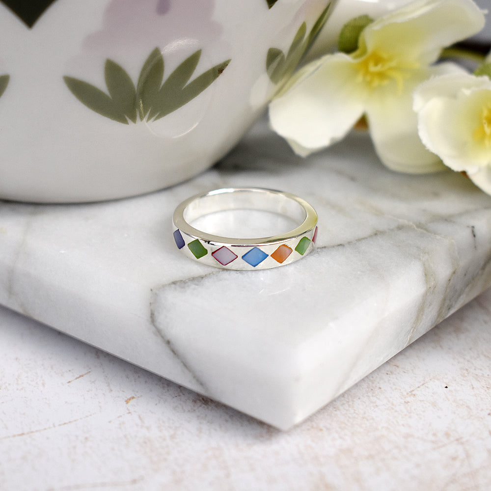 Bronwen mother of pearl diamond band ring