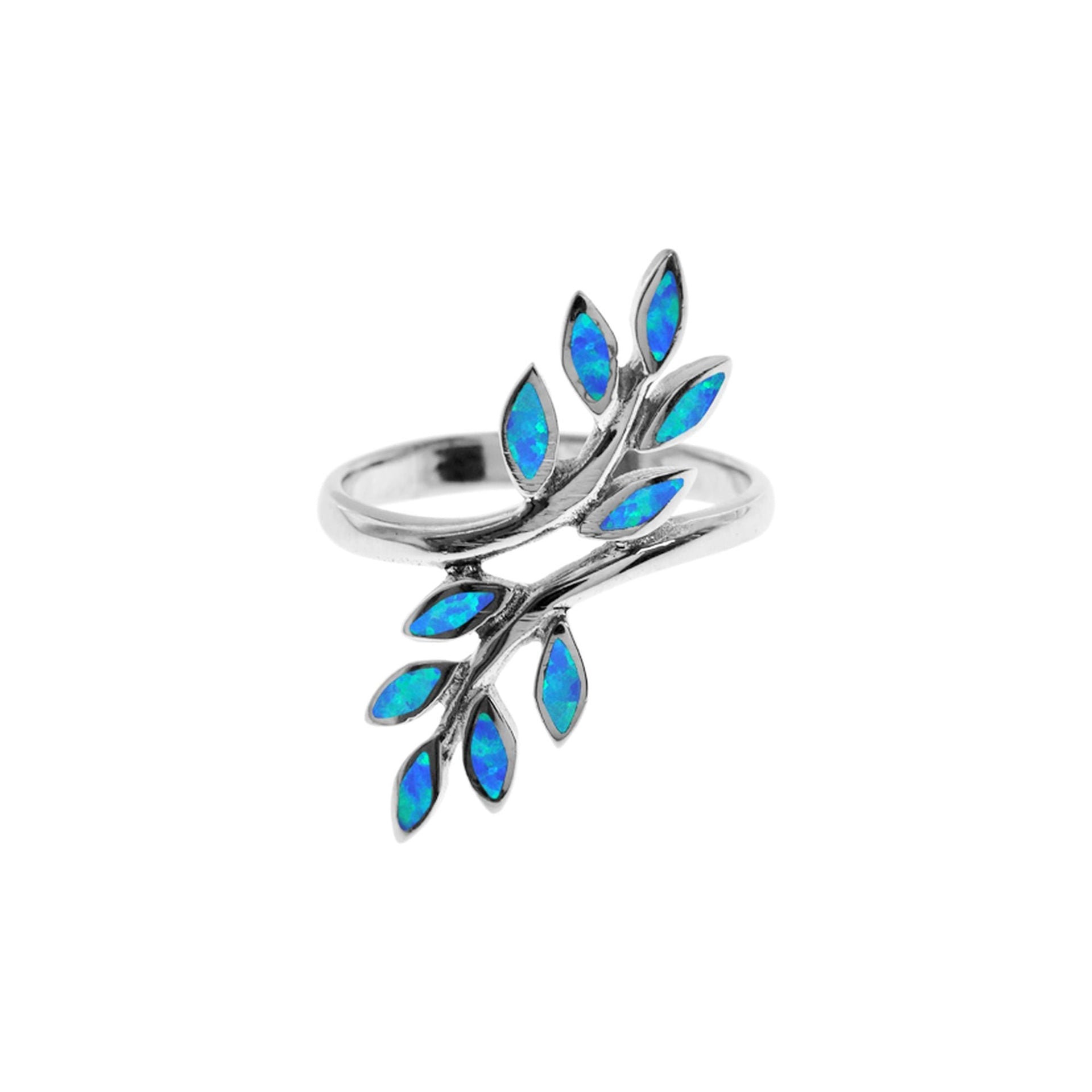 Emerie double sprig crossover blue opalique ring