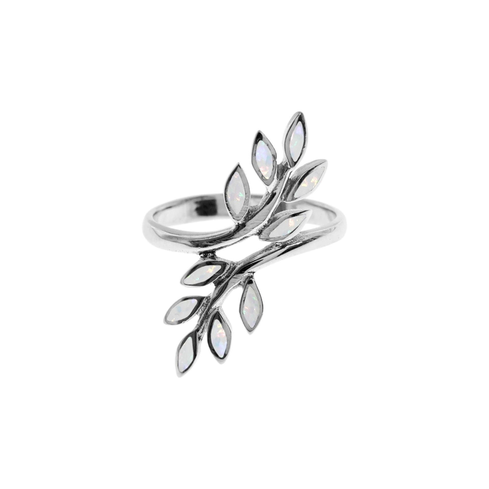 Emerie double sprig crossover white opalique ring