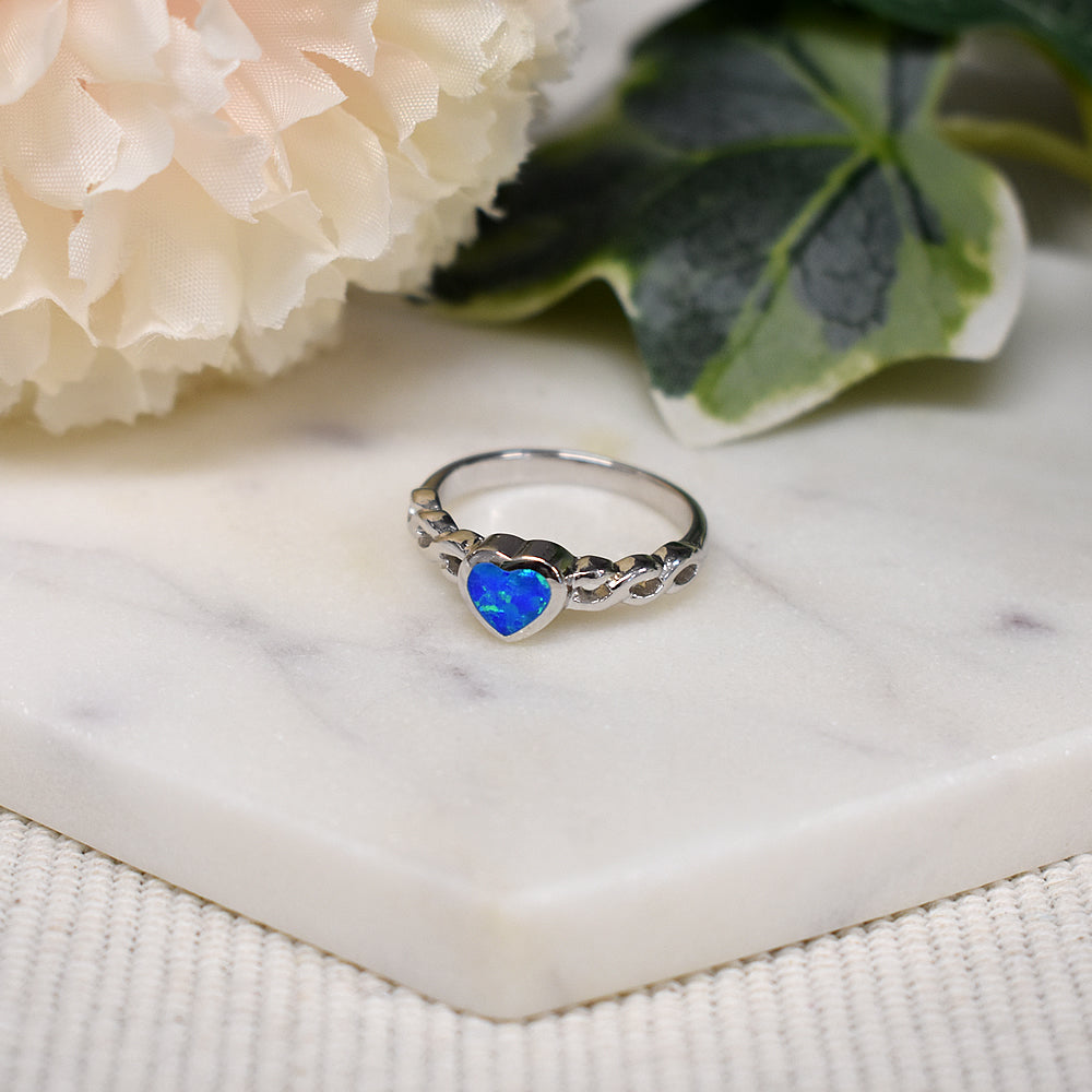 Diana blue opalique heart infinity shank ring