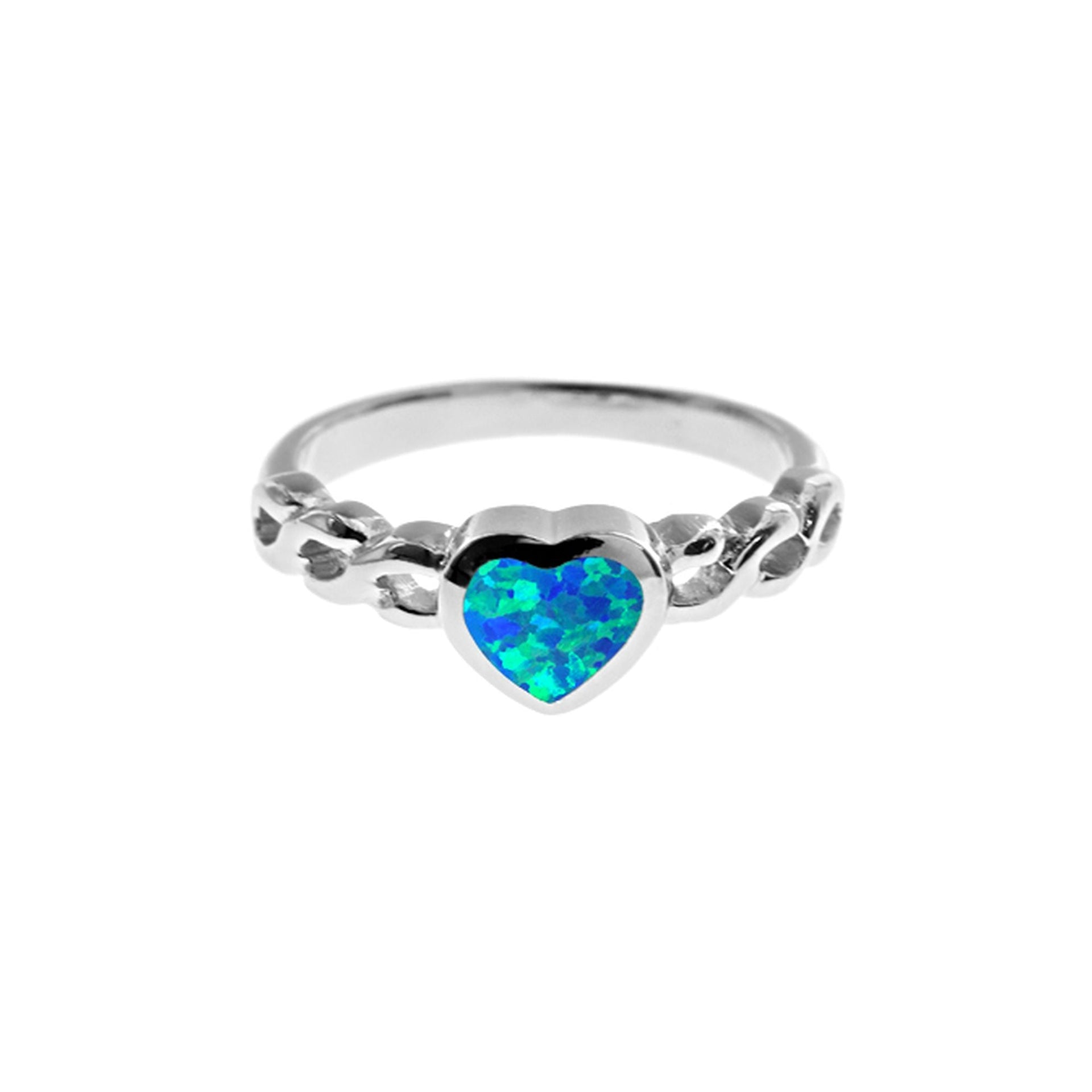 Diana blue opalique heart infinity shank ring