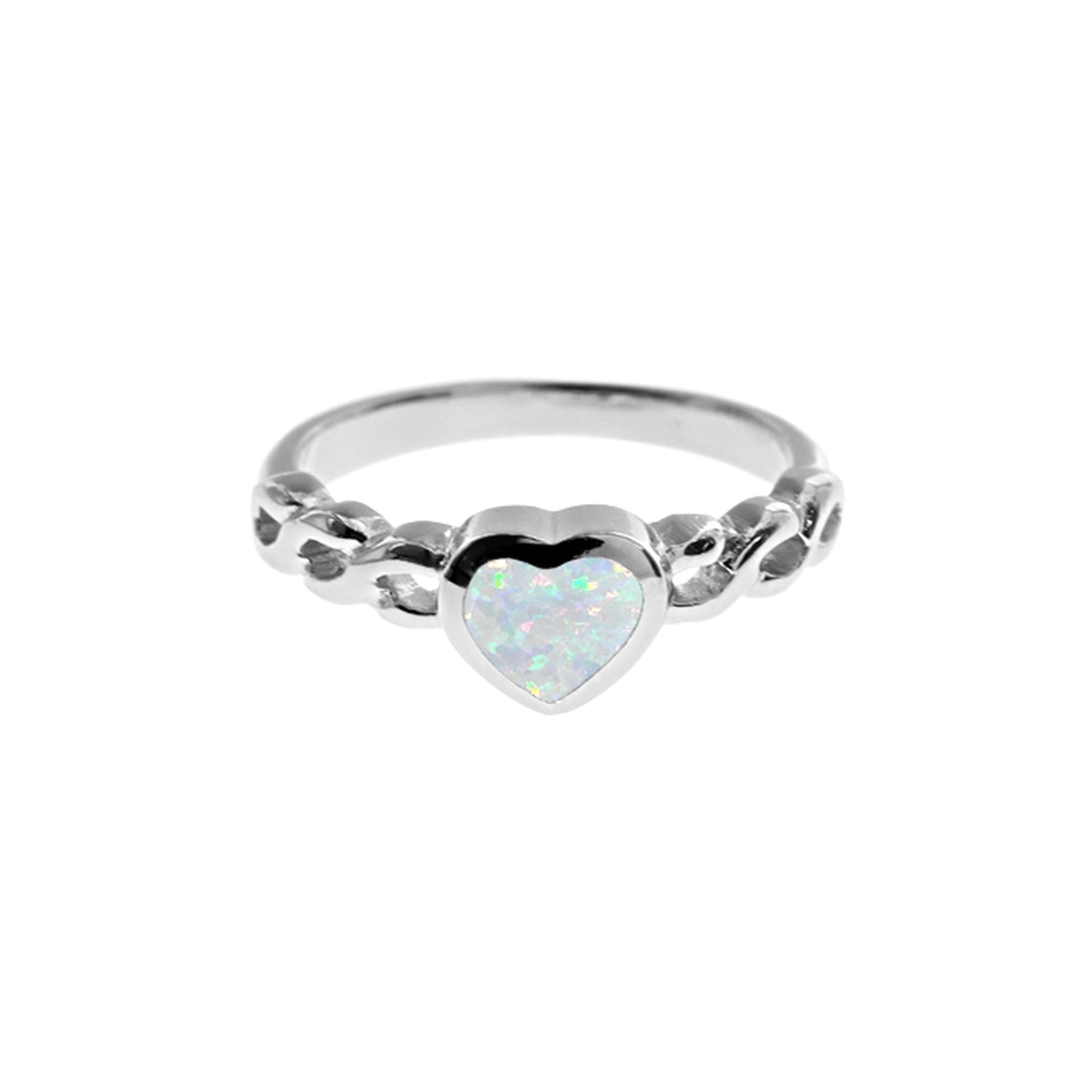 Diana white opalique heart infinity shank ring