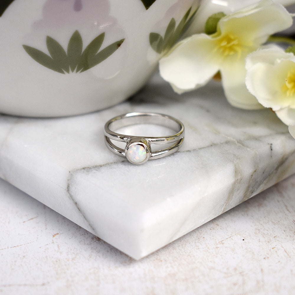 Diana split shank white opalique ring