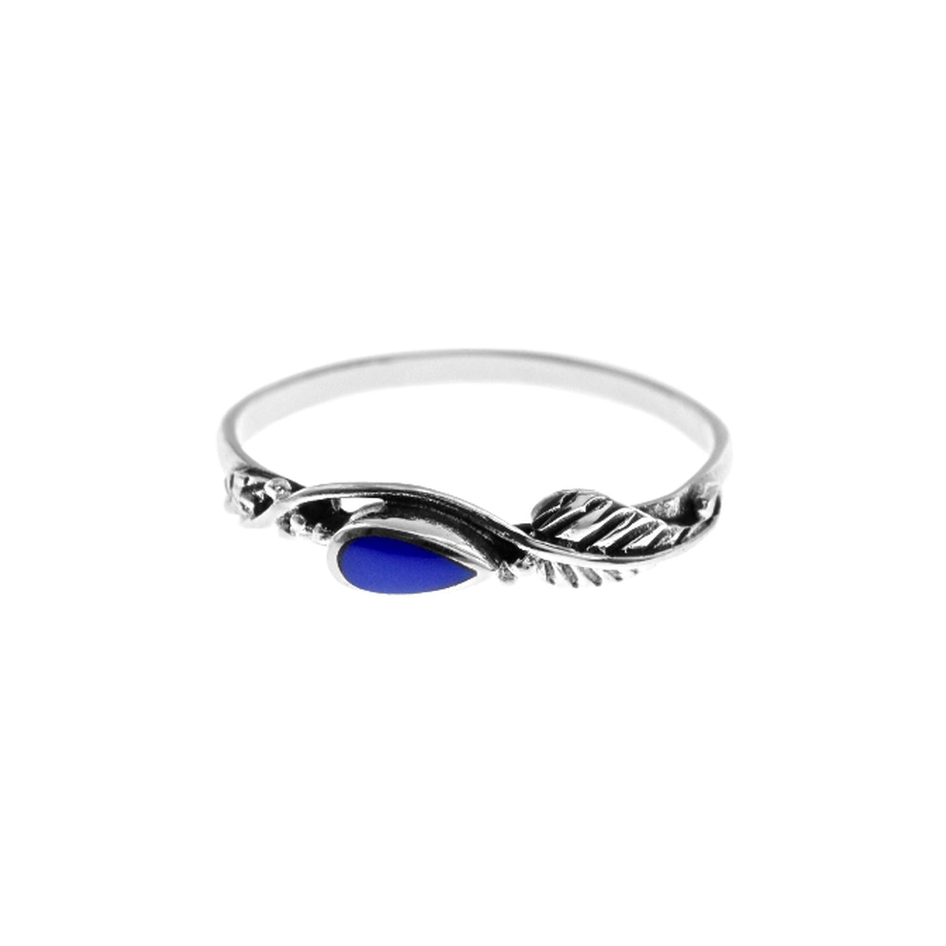 Zora teardrop lapis lazuli wrapped leaf ring