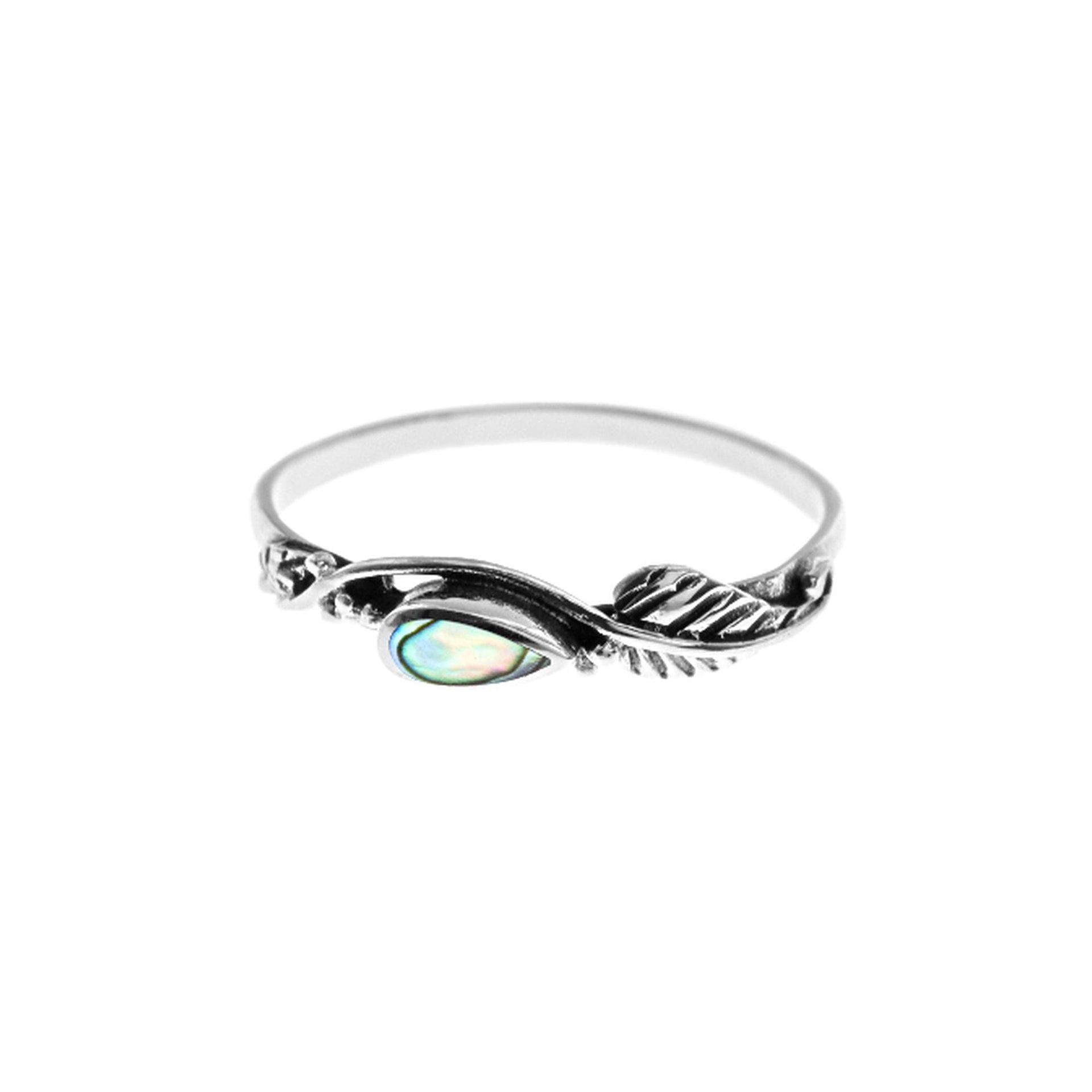 Zora teardrop paua shell wrapped leaf ring