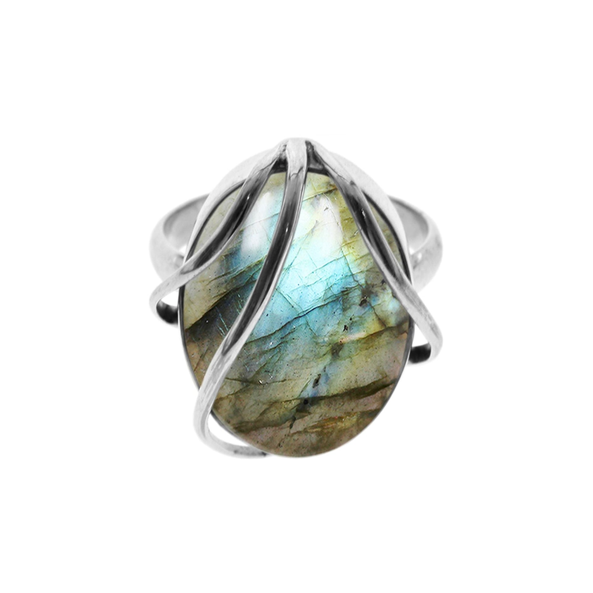 Samira labradorite ring with overlaid bands