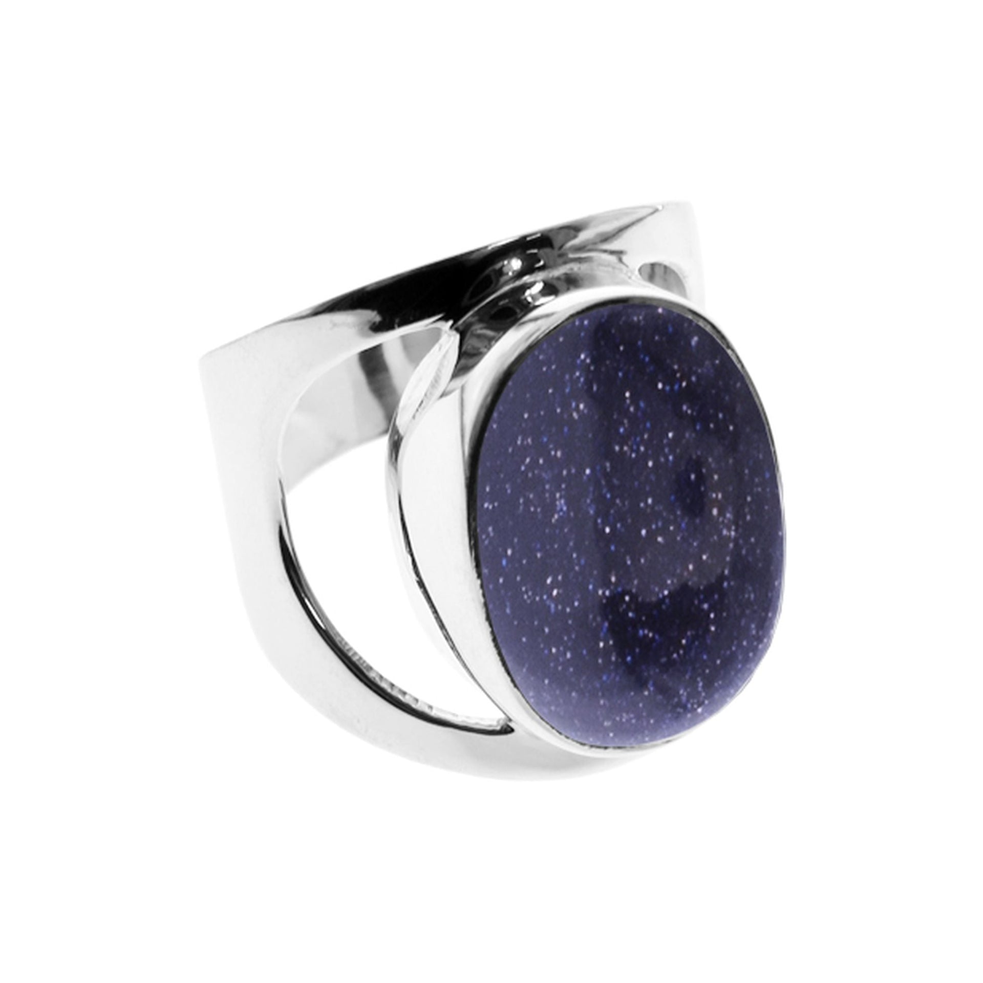 Samira large oval blue goldstone ring