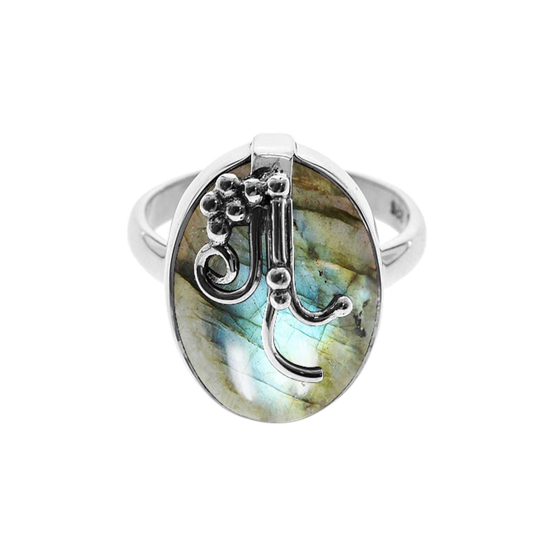 Amy labradorite ring with grape effect overlay