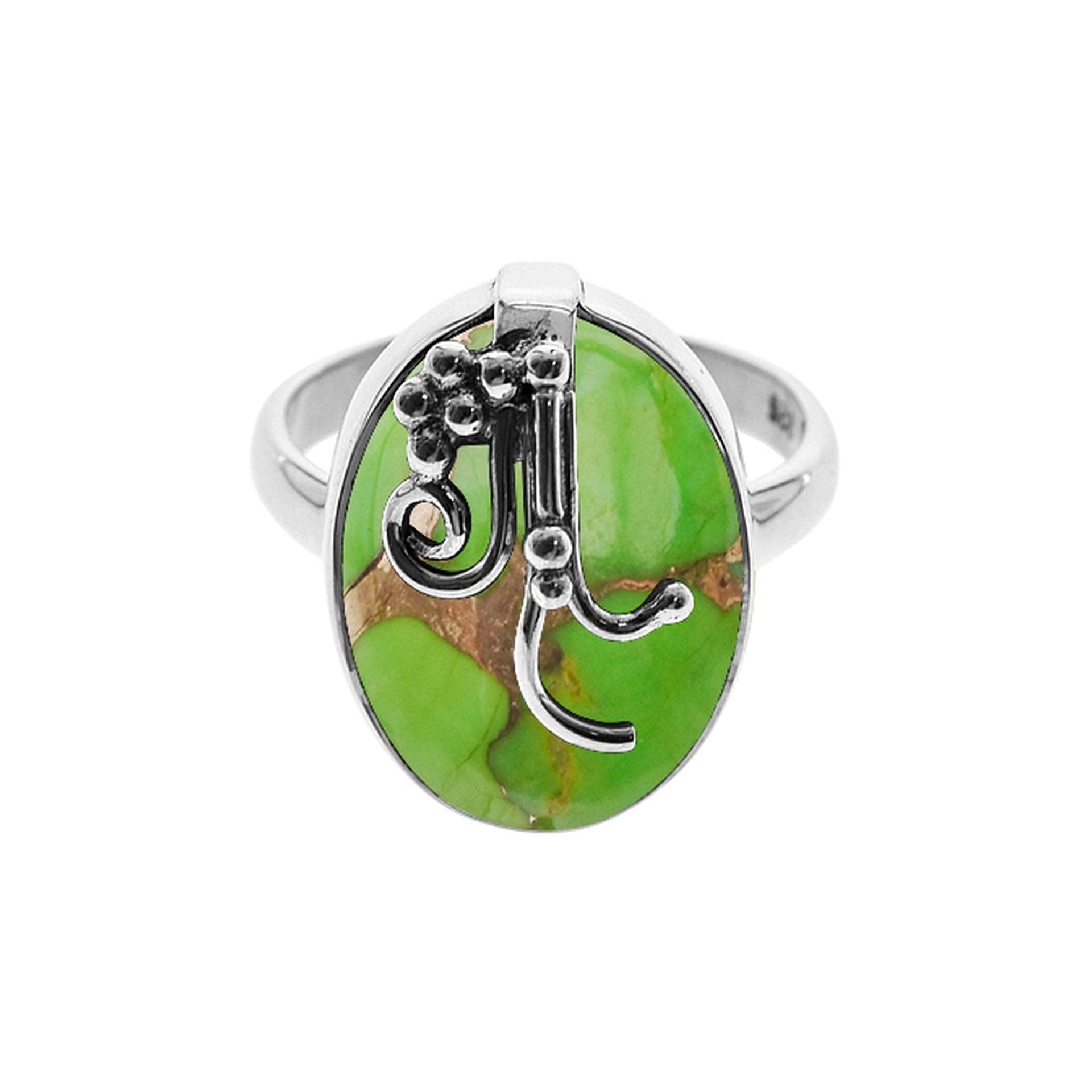 Amy green mohave ring with grape effect overlay