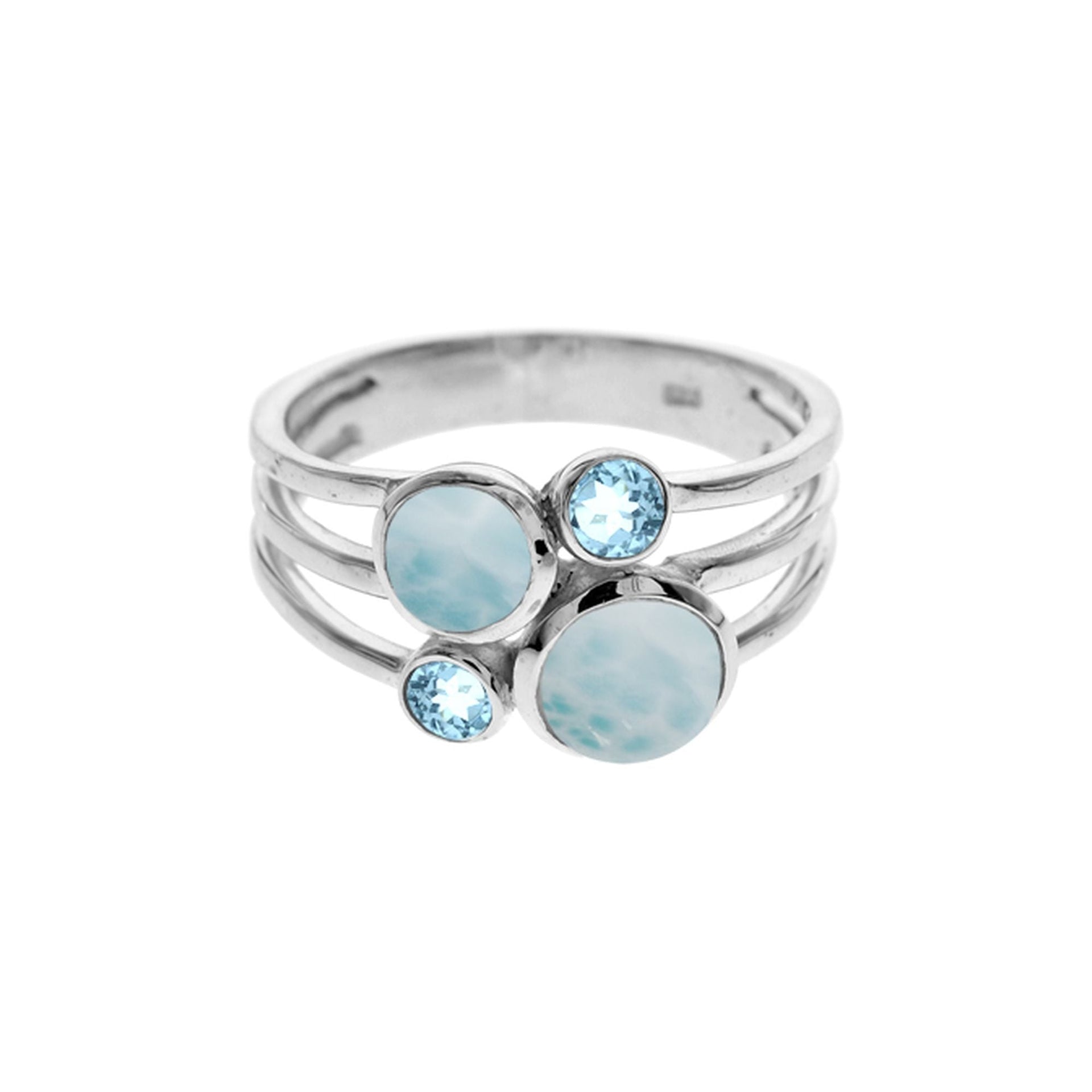 Ivy four larimar & blue topaz split band ring