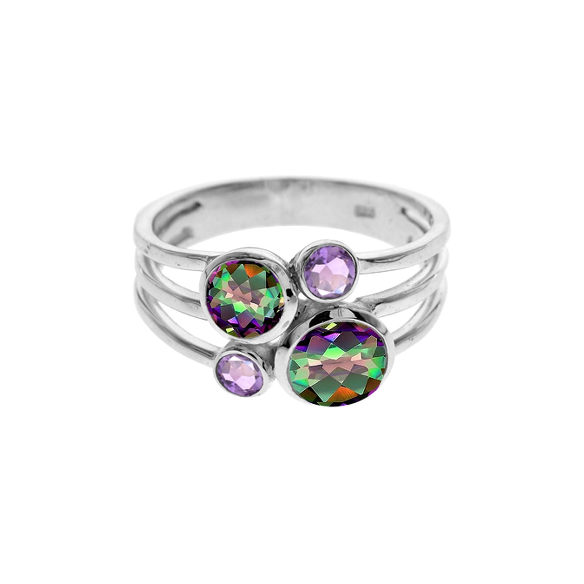 Ivy four mystic topaz & amethyst facet split band ring