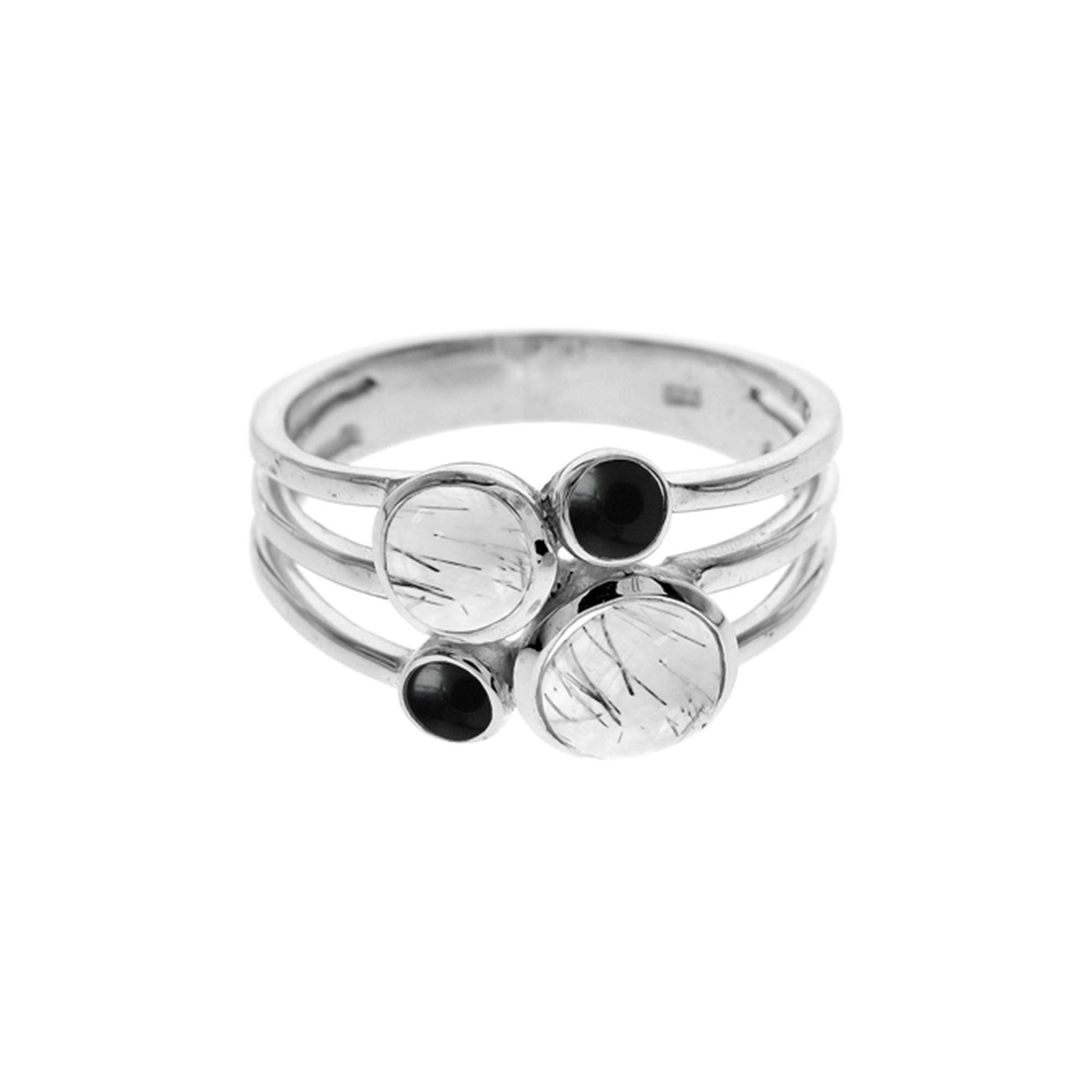 Ivy four tourmalated quartz & black onyx split band ring