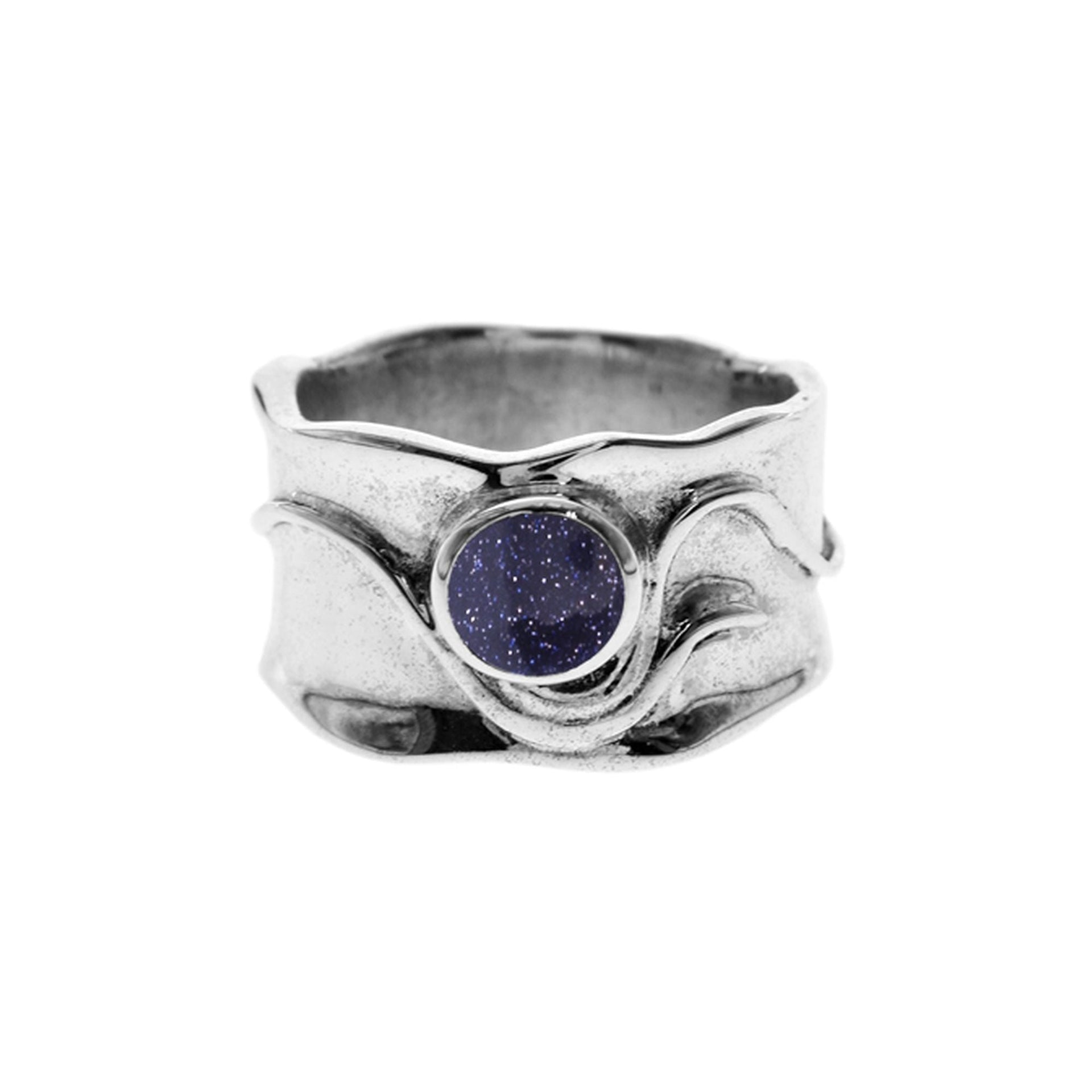 Wide band ring with overlay & blue goldstone
