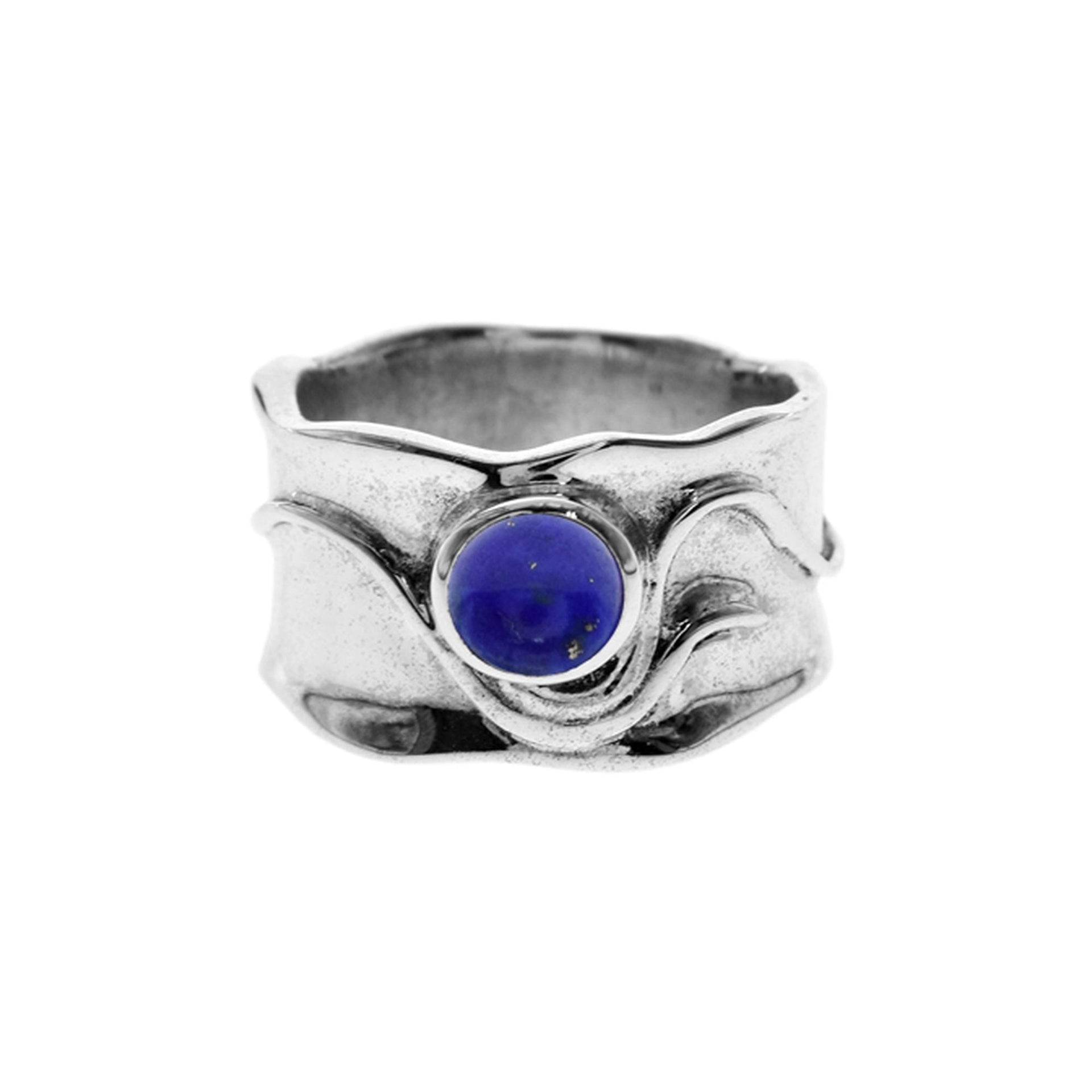 Wide band ring with silver overlay and lapis lazuli