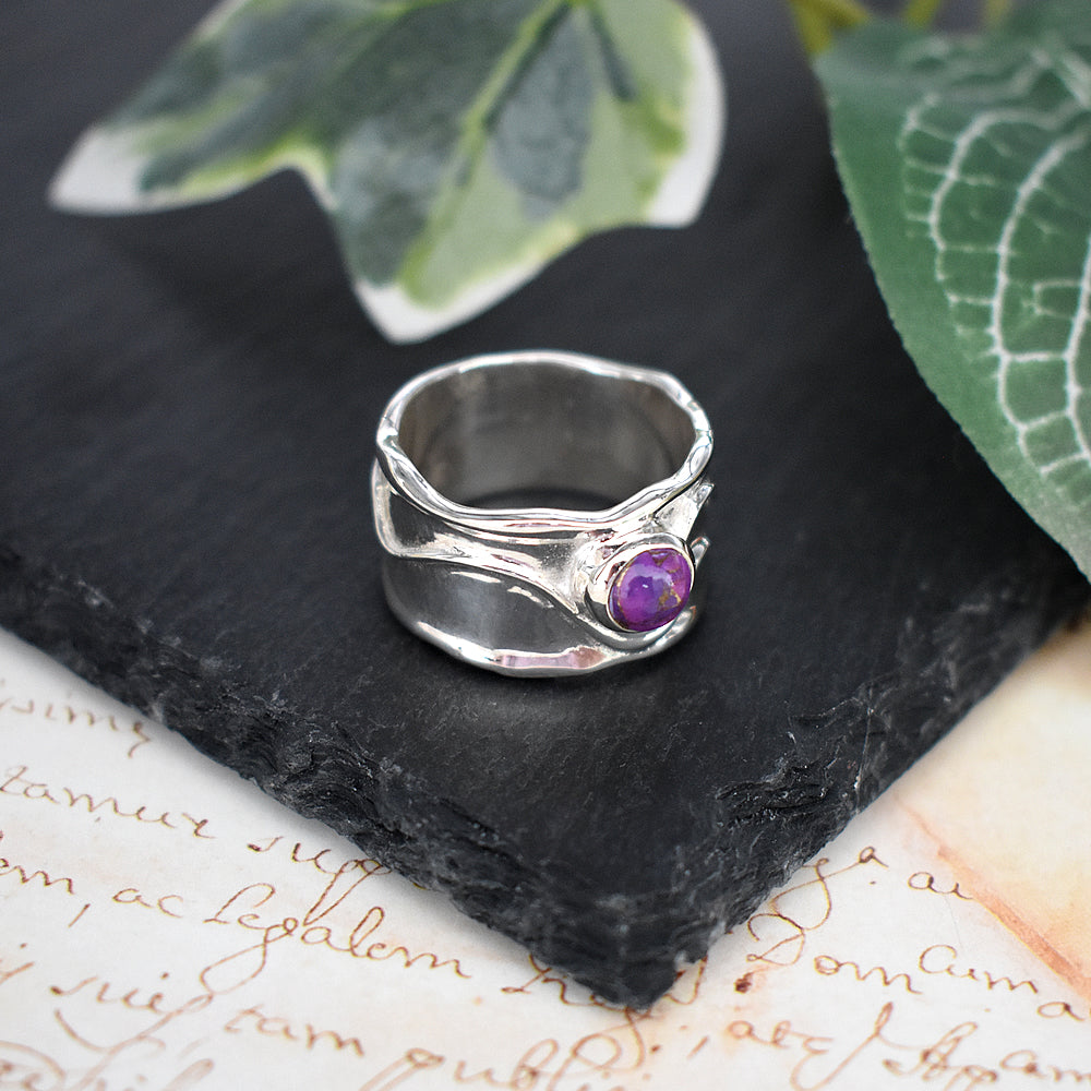 Wide band ring with overlay & purple mohave turquoise