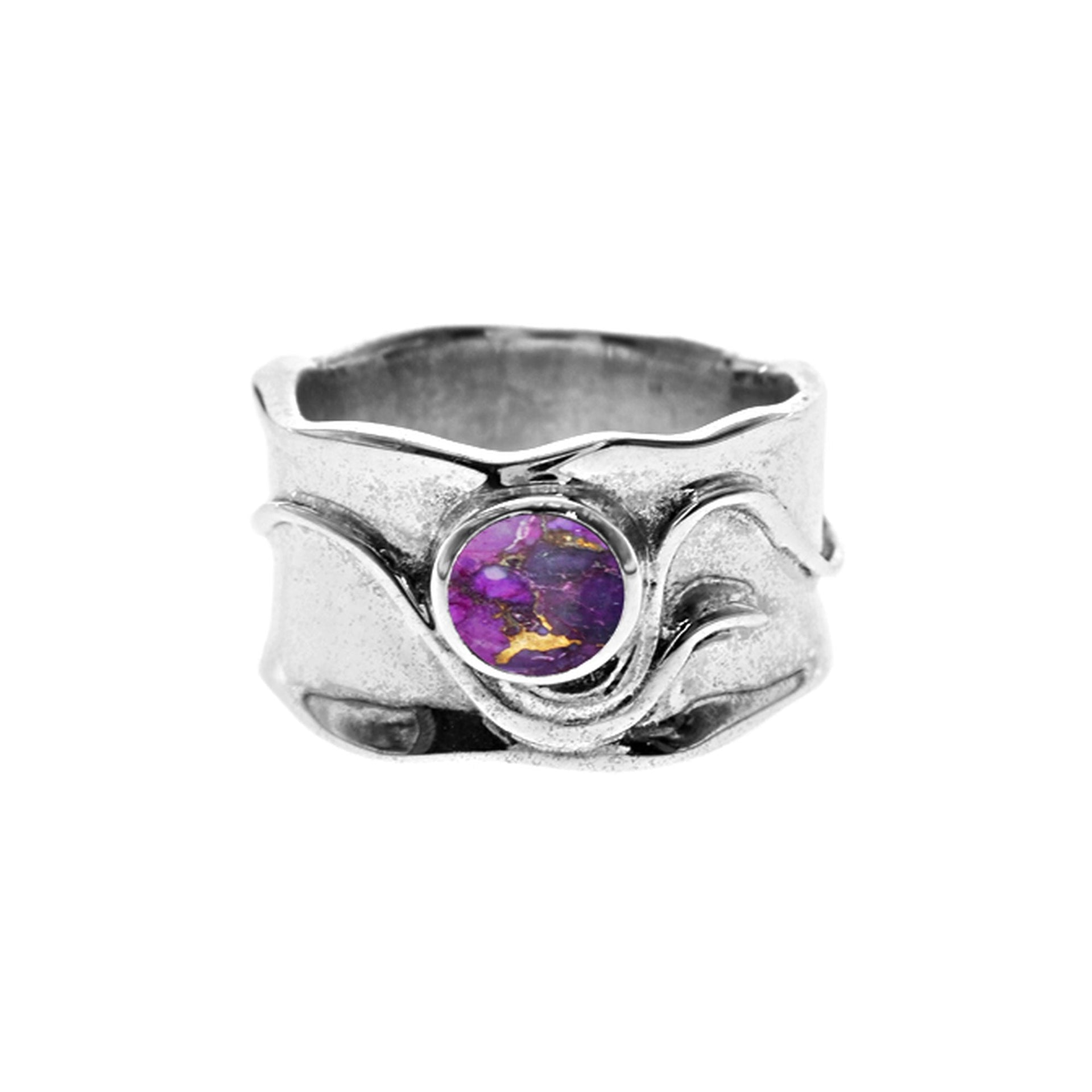 Wide band ring with overlay & purple mohave turquoise