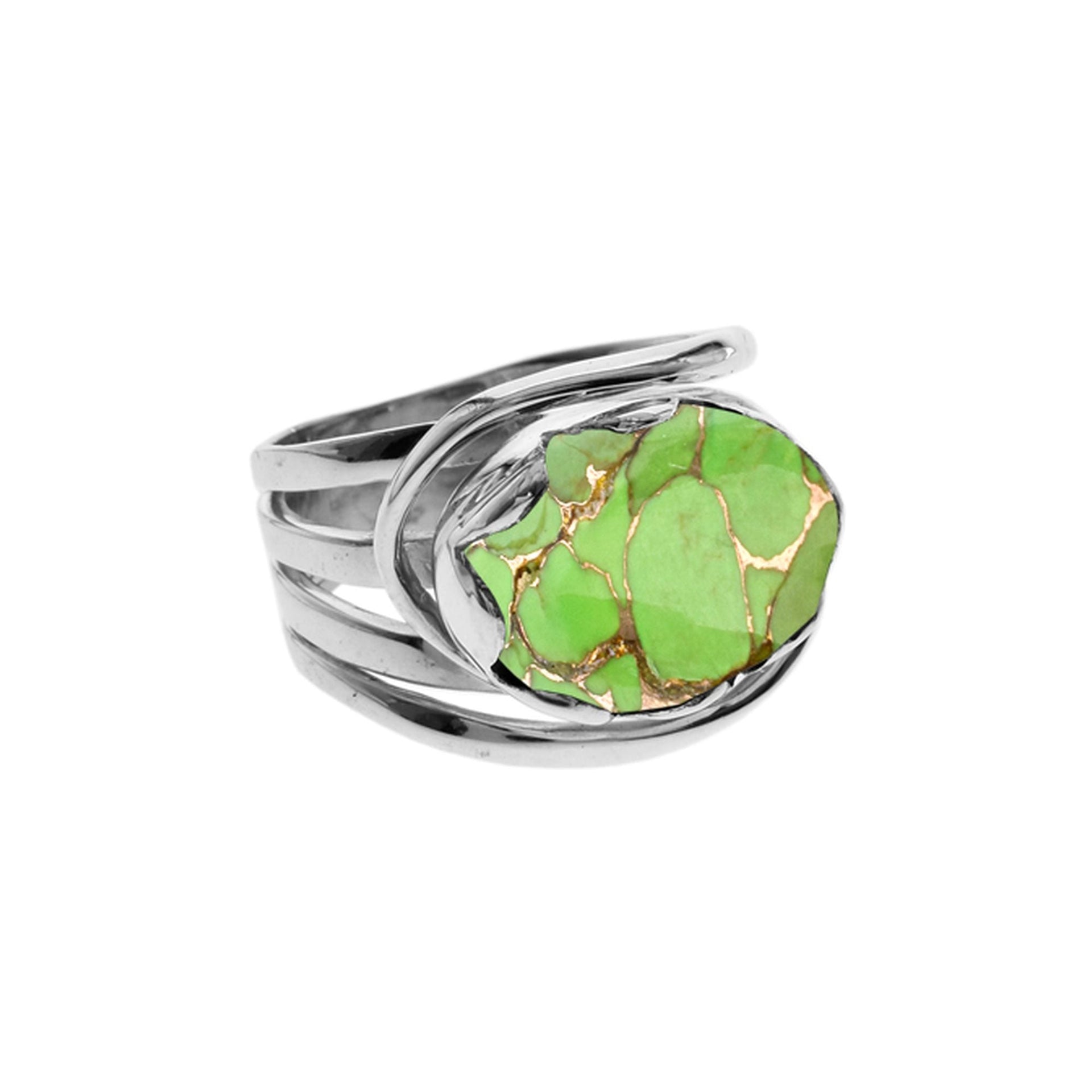 Amy oval green mohave turquoise split band ring