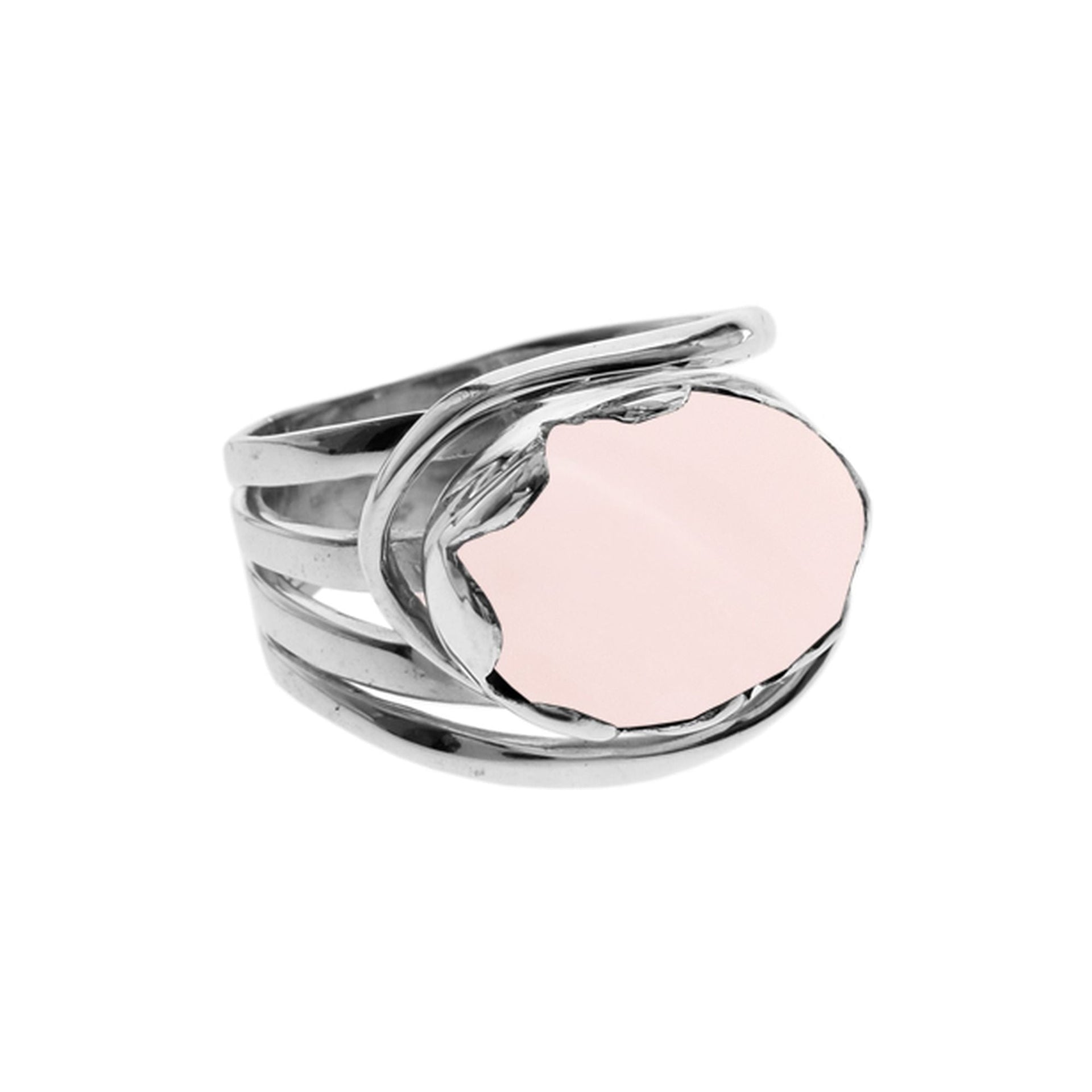 Amy oval rose quartz split band ring