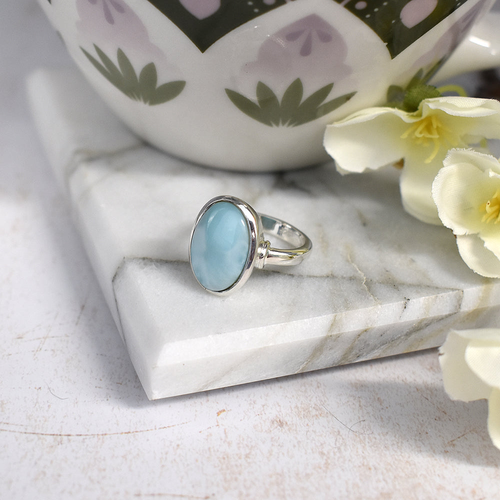 Samira plain oval larimar ring