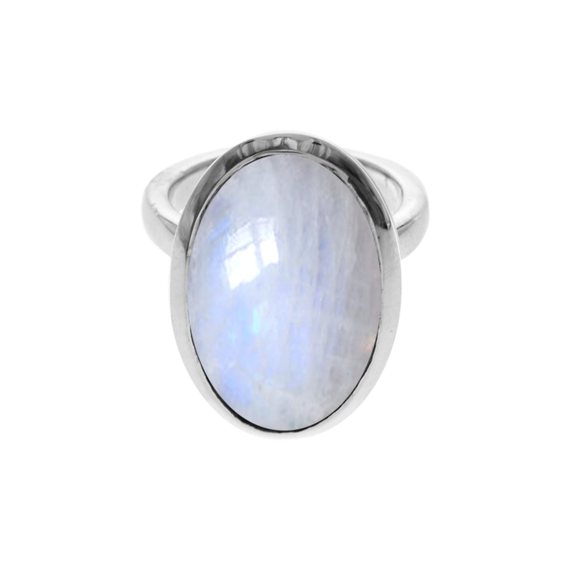 Samira plain oval rainbow moonstone ring