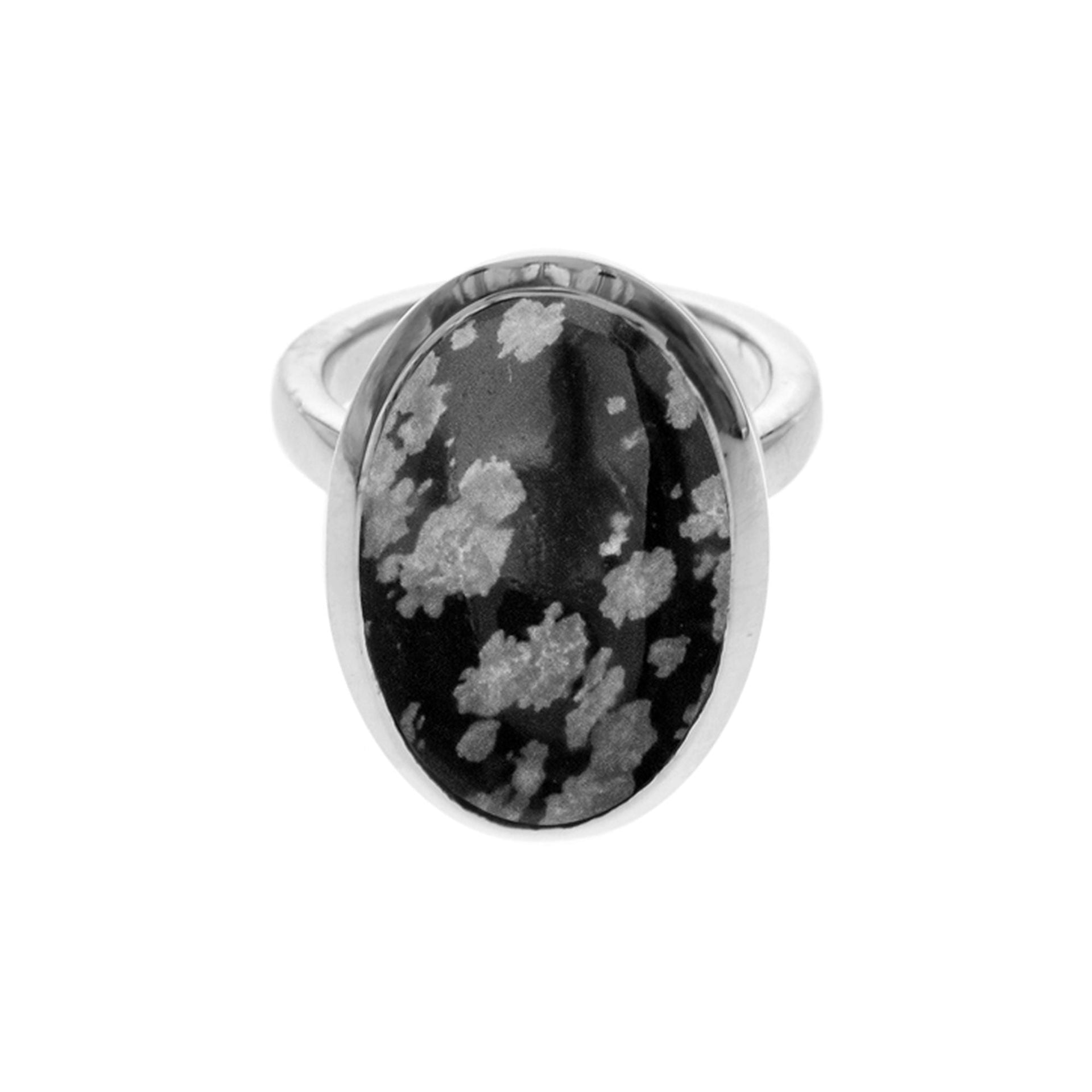 Samira plain oval snowflake obsidian ring