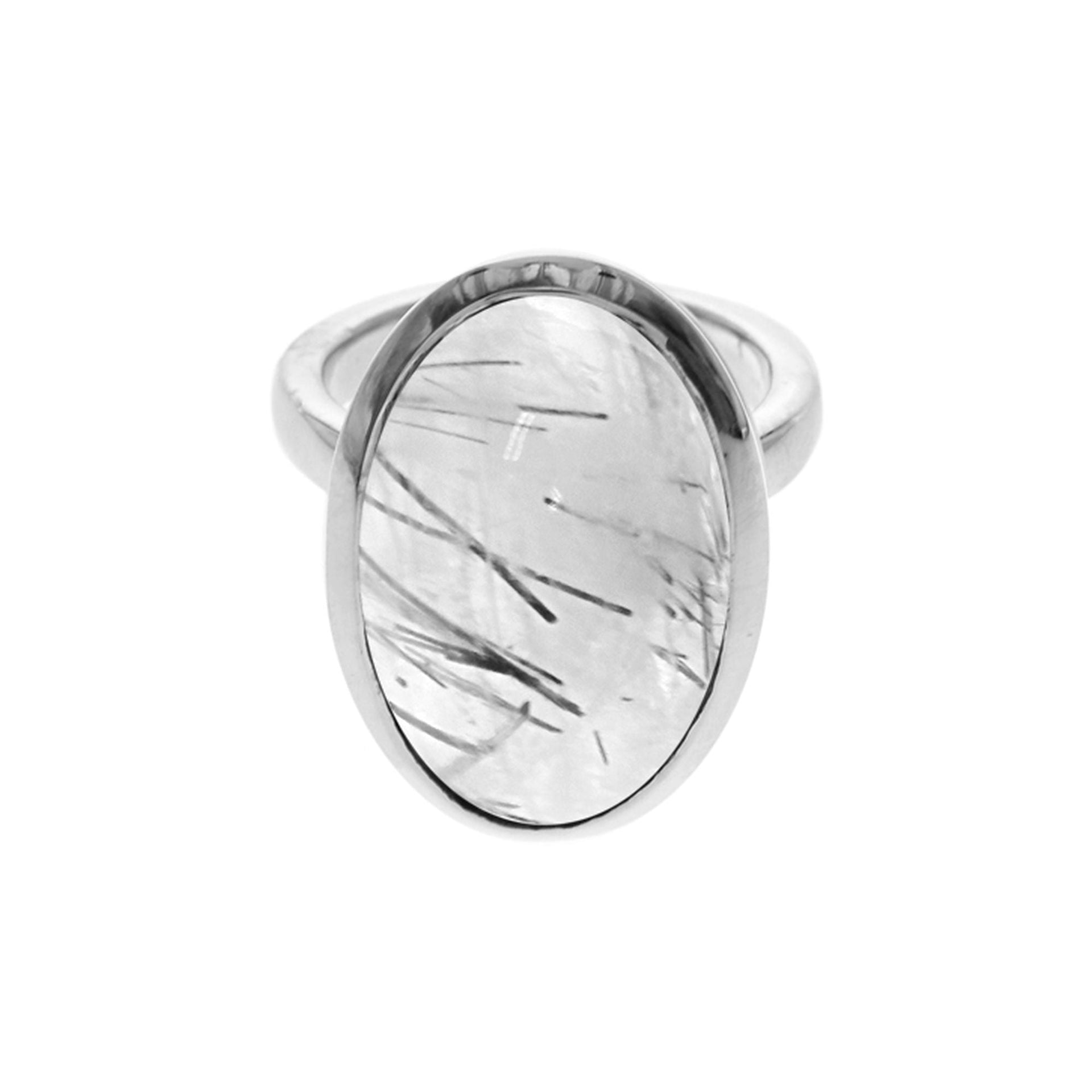 Samira plain oval tourmalated quartz ring